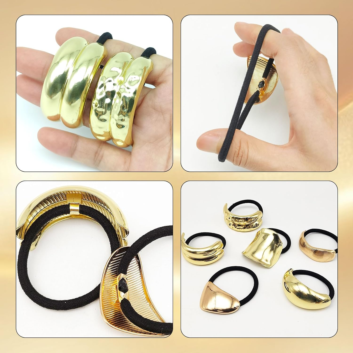 SAIIURV Pack of 6 Gold Hair Scrunchies Metal Ponytail Holders for Women and Girls, Geometric Style Hair Accessories, Elastic Hair Ties, Straight and Curly Hair Accessory for Daily Party, Festival image number 5