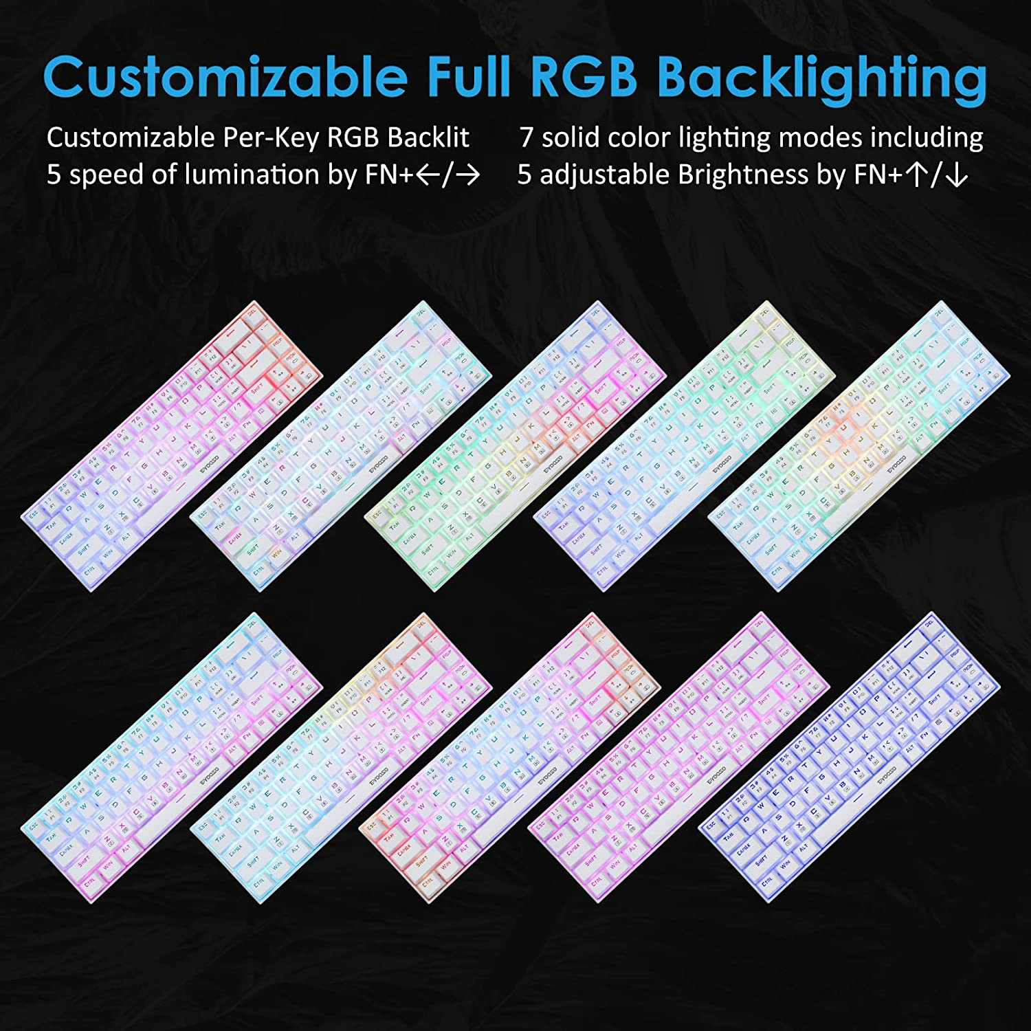 HUO JI Portable 65% Mechanical Gaming Keyboard, E-YOOSO Z-686 Customizable Per-Key RGB Backlit, Compact 68 Keys Mini Wired Office Keyboard with Red Switch for Windows Laptop PC Mac - White image number 2