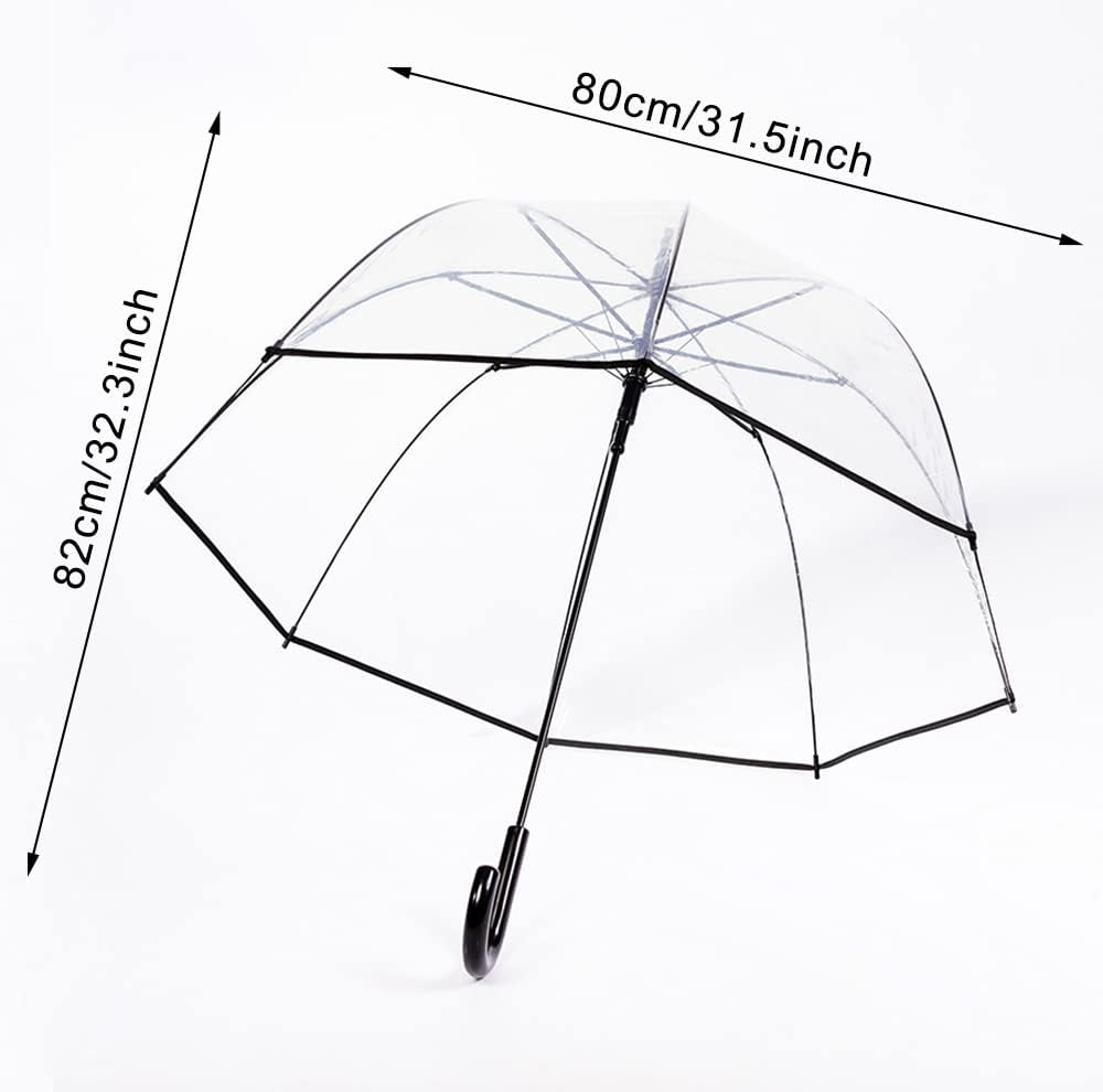 Threeh Clear Bubble Umbrella Curved Handle Sturdy Plastic Transparent Dome 8 Ribs Auto Opened Lightweight Stick Umbrella - Black image number 3
