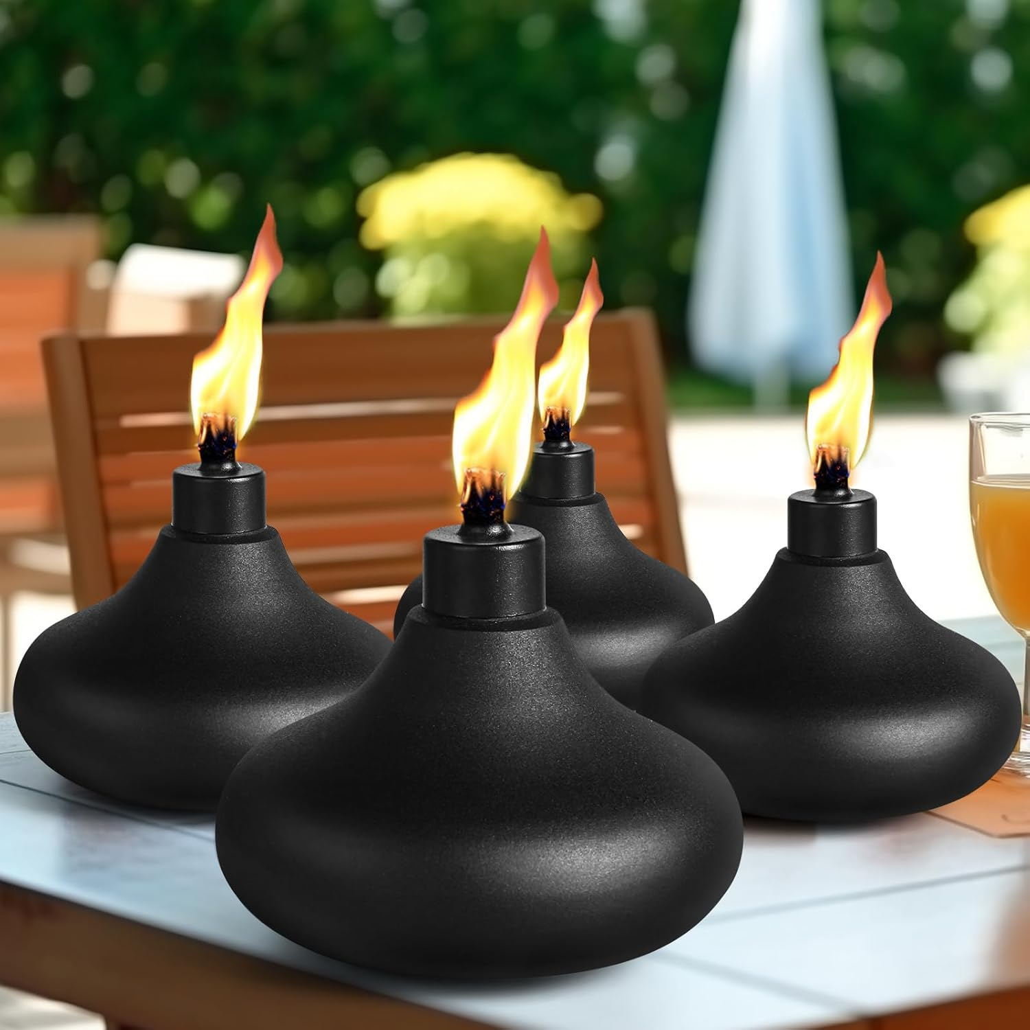 Fan-Torches 2 Pack Metal Table Top Torches, 24.5Oz Citronella Torches for Outside, Refillable Flame Light Torch, Decorative Tabletop Lantern for Yard, Patio, Deck, Garden, Party, Landscape image number 1