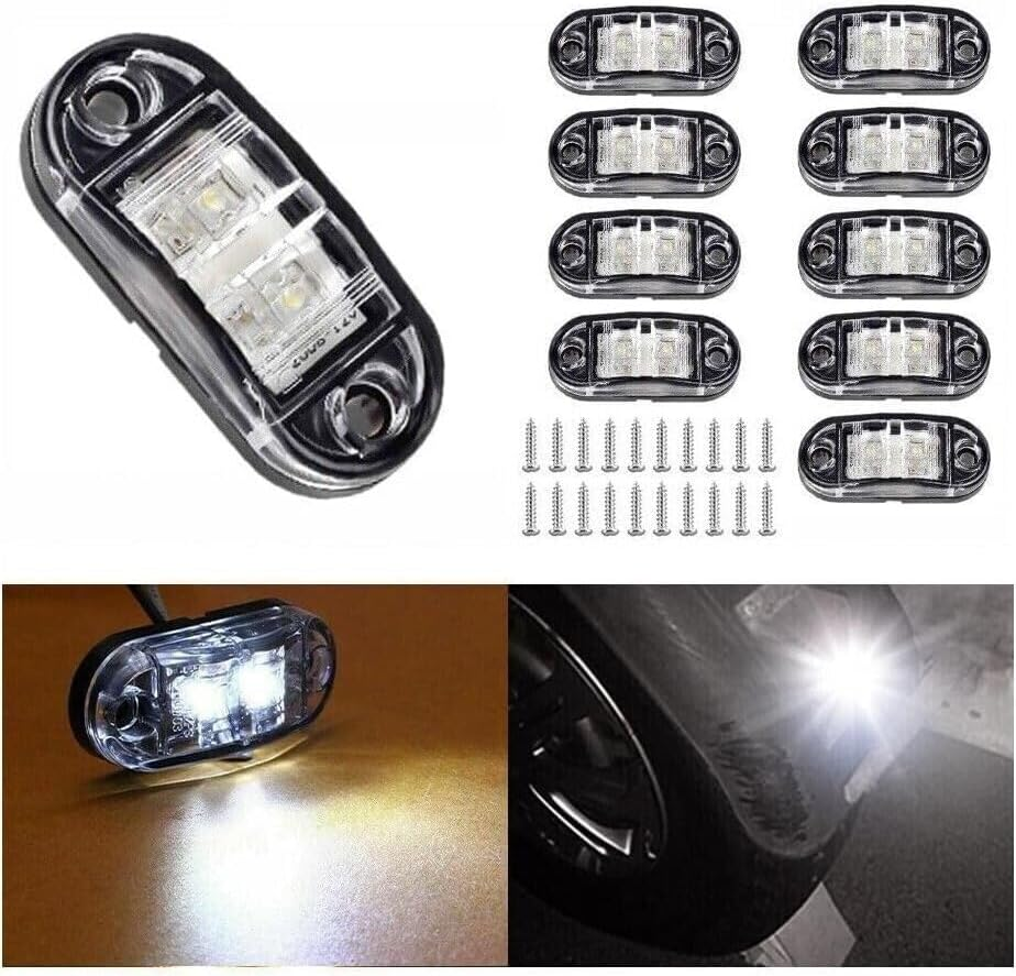 Leona Co 10 Pack 12V 2.5" Oval Led Truck Side Marker Light Surface Mount, Sealed Trailer Led Clearance and Side Marker Lights, Black Base, Rectangular Rectangle Led Lights (WHITE)