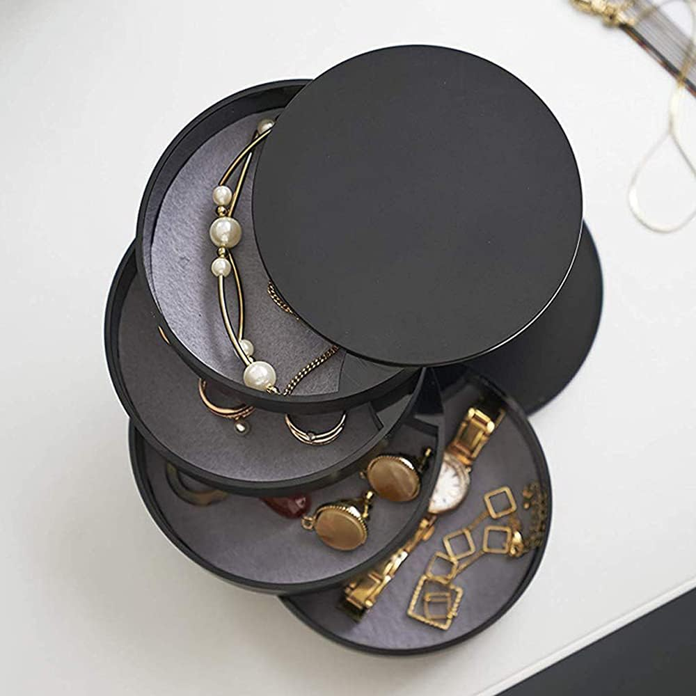 Jewelry Organizer 4-Tier Showcase Storage Box Rotating Holder for Women Bracelets Rings Bracelets Earrings (Black) - Black image number 5