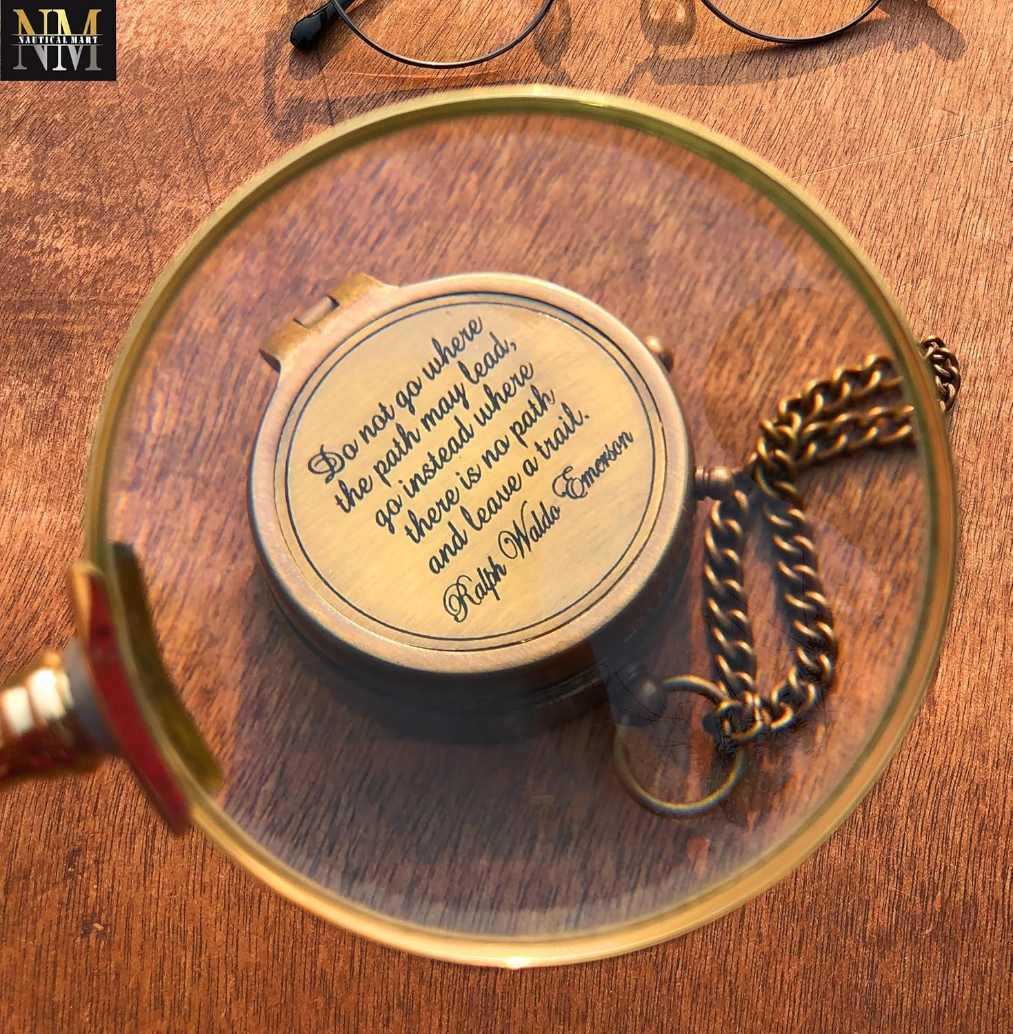 Ralph Waldo Emerson Quote Brass Compass Do Not Go Poem Compass with Leather Case for Graduation, Baptism, Confirmation - Brass Pocket Compass Gifts image number 3