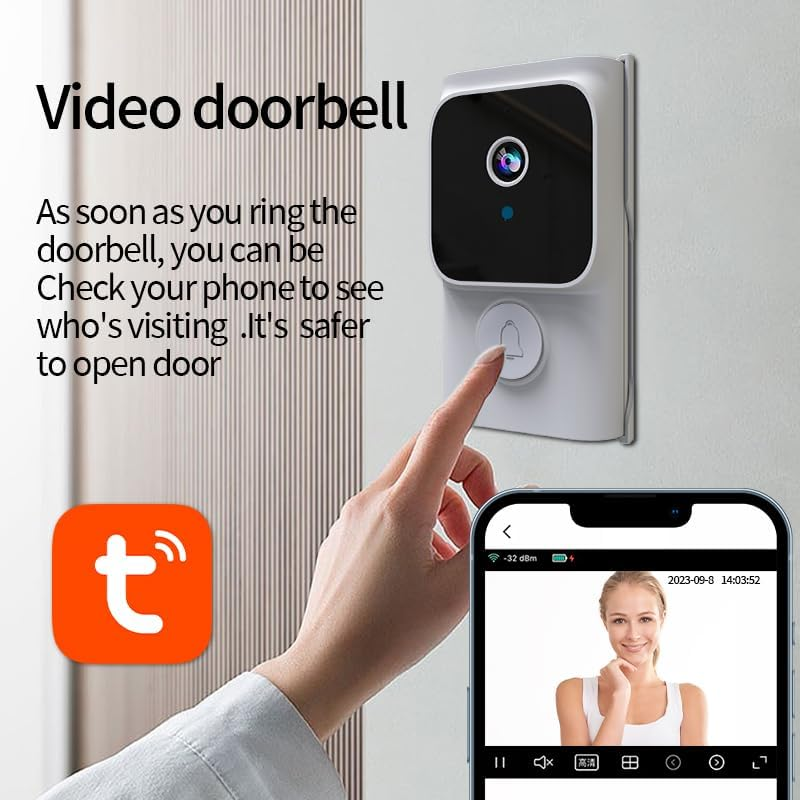 Wireless Doorbell Camera with Chime 2K HD, Wifi Video Doorbell Camera with Voice Changer, Motion Detector, Anti-Theft Device, Night Vision, 2-Way Audio (White) image number 4