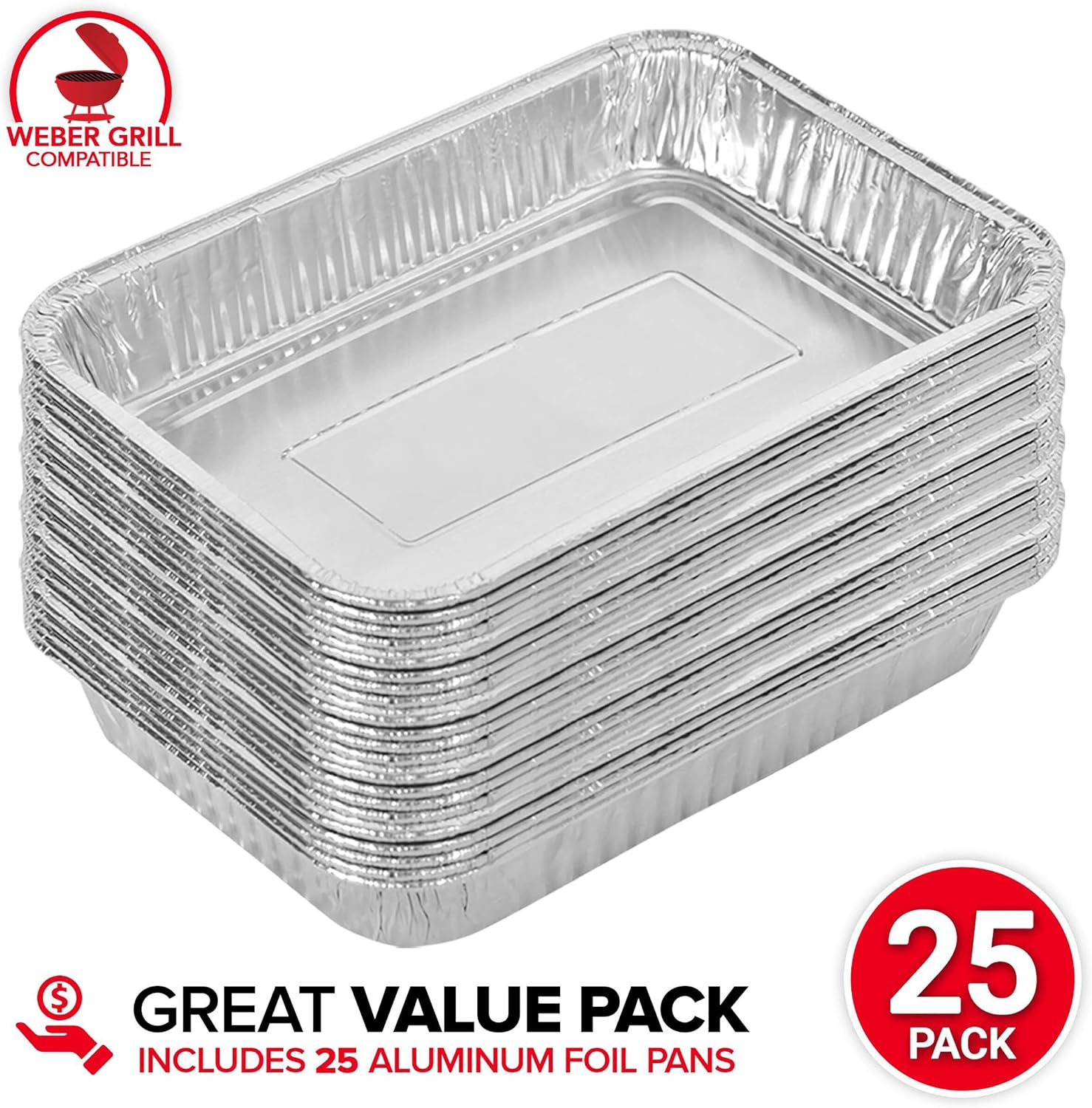 Stock Your Home Aluminum Drip Pan (25 Count) - Weber Aluminum Drip Pans - Weber Grill Pan - Weber Drip Pan Liners - BBQ Grease Pans - Disposable Drip Pan - Disposable Oil Drip Pan - Grill Grease Tray image number 2