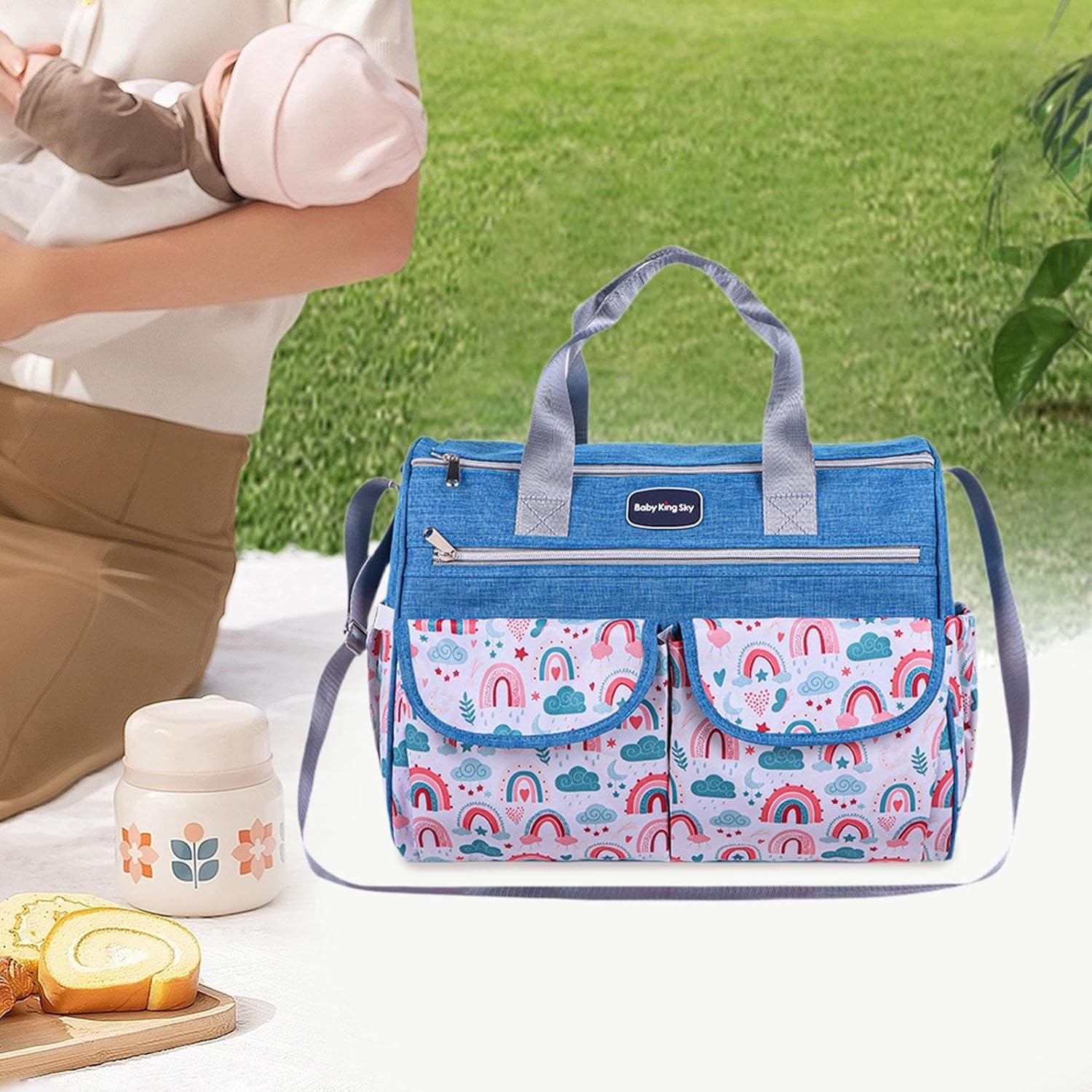 Harayaa Diaper Bag Tote Mommy Travel Bag Waterproof Storage Multi Outer Pockets Multifunctional Large Capacity Portable for Mom - Blue L image number 3