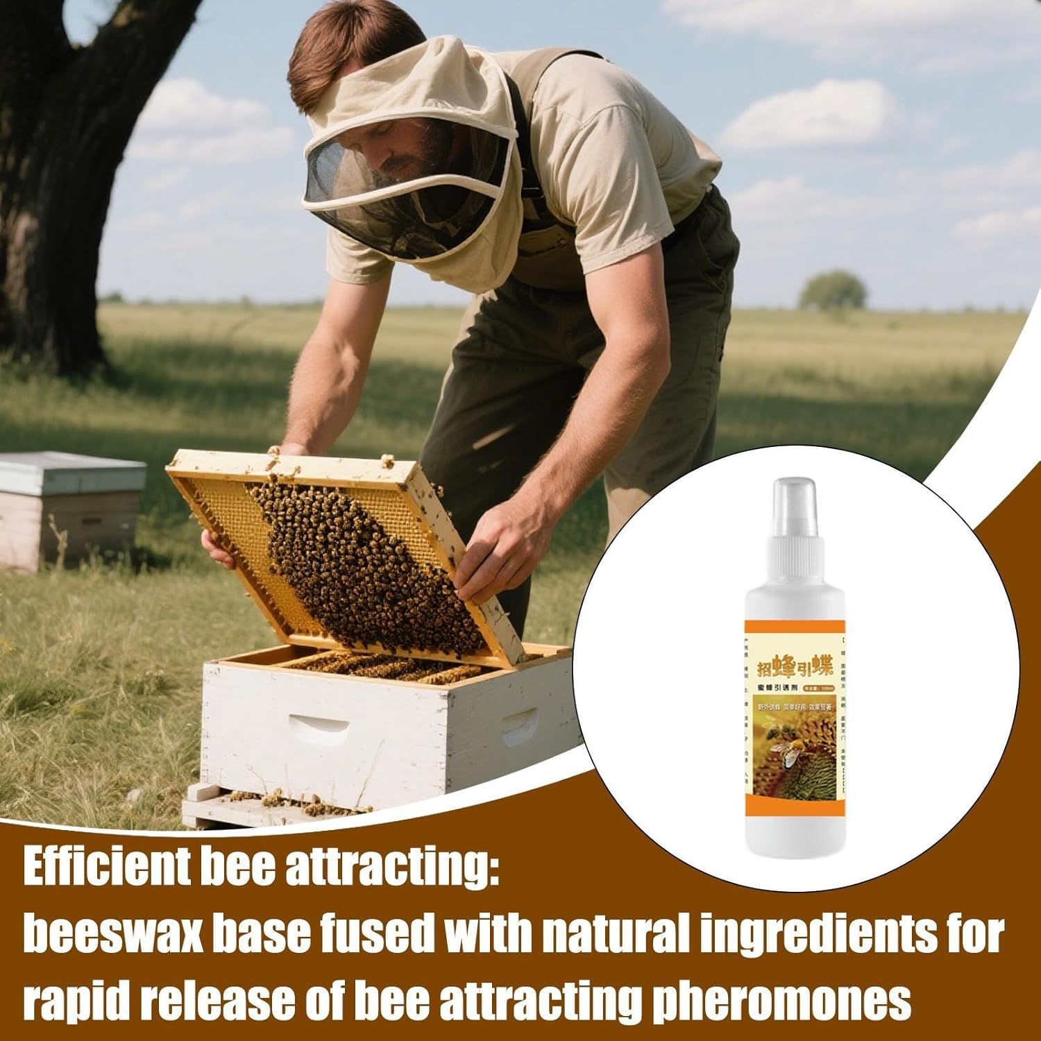 Bee Spray Attract - Garden Bee Lure, Pollination Spray Formula | 1.57X1.57X5.91 Inches Natural Bee Drawing Solution, Extended Attraction Duration, Beekeeping Tool with Hive Setup image number 2