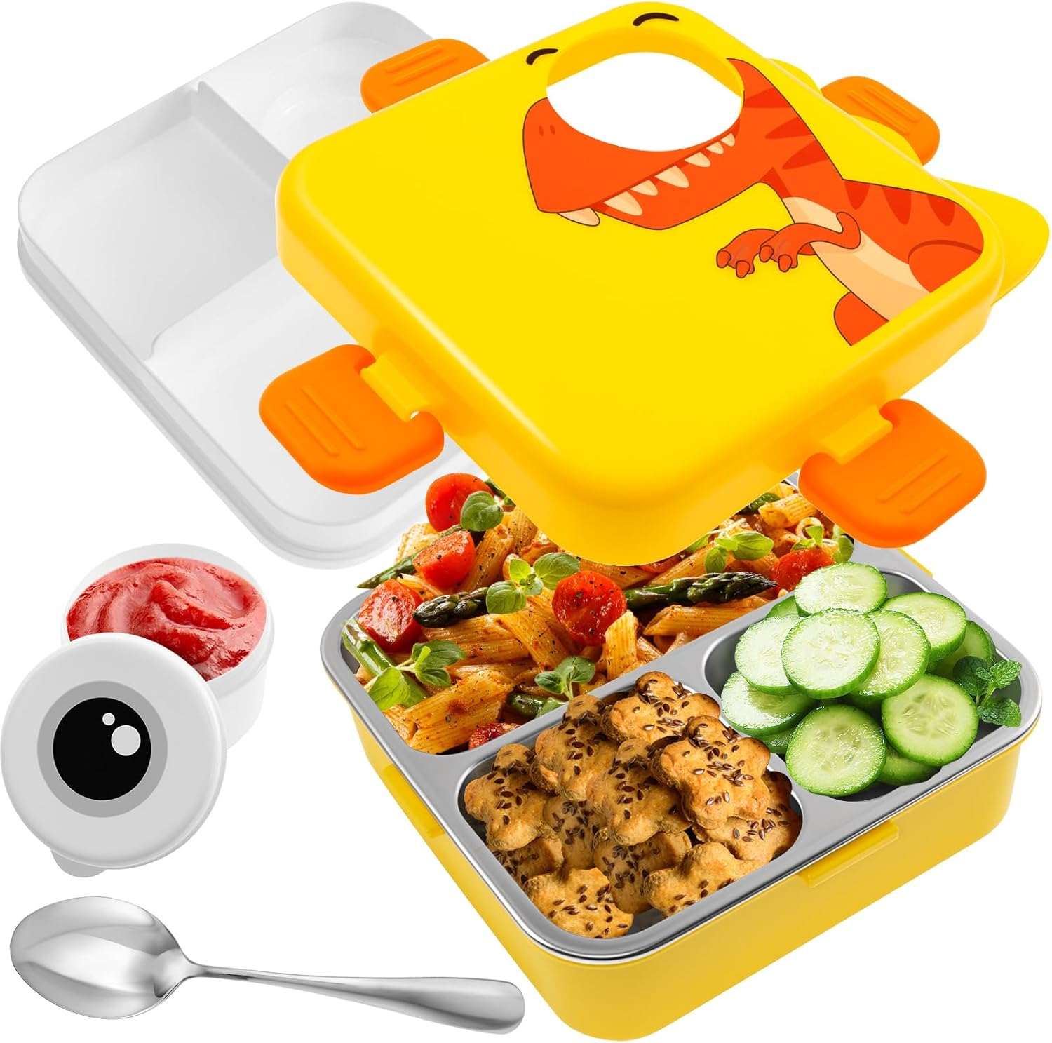 Stainless Steel Toddler Lunchbox, with Lid for Kids Double Layer Lunchbox Food with Compartments Microwave Safe for School Camping Travel (Green)