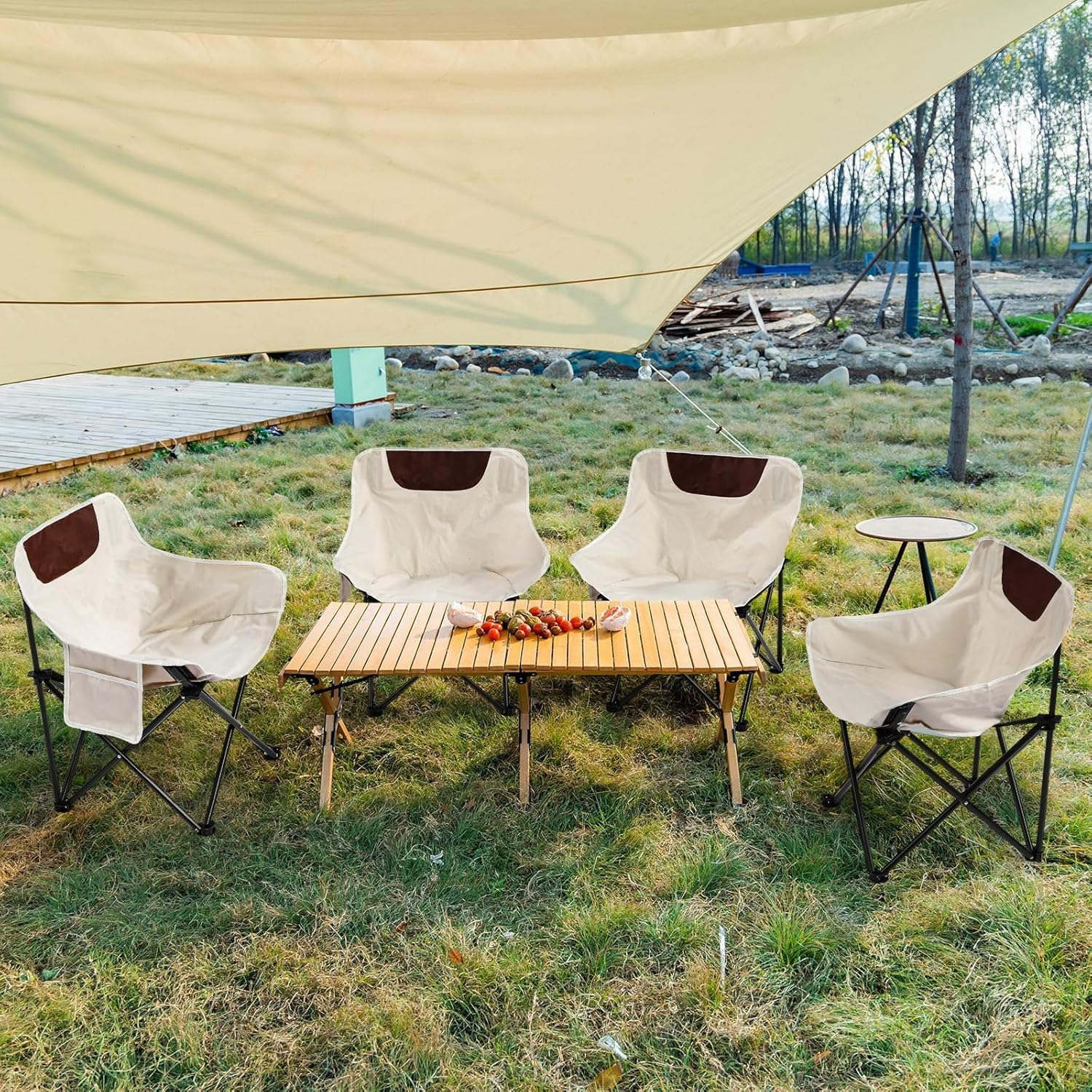 XICEN Portable Folding Camping Chair for Adult, Lightweight Outdoor Chair with Carry Bag, Travel Picnic Hiking Load Folding Chairs for Outside, Garden Beach Chair Oversized with Storage Bag, White - Black image number 6