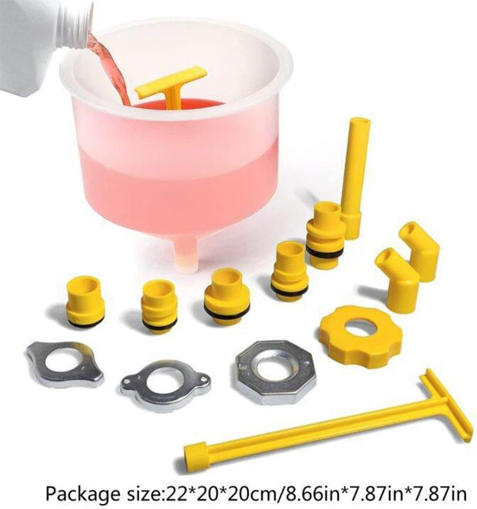 15Pcs No-Spill Coolant Funnel Kit,Vehicle Radiator Coolant Filling,Universal Spill Proof Auto Radiator Funnel Bleeder Accessories with Adapters,Universal Vehicle Antifreeze Bleeder
