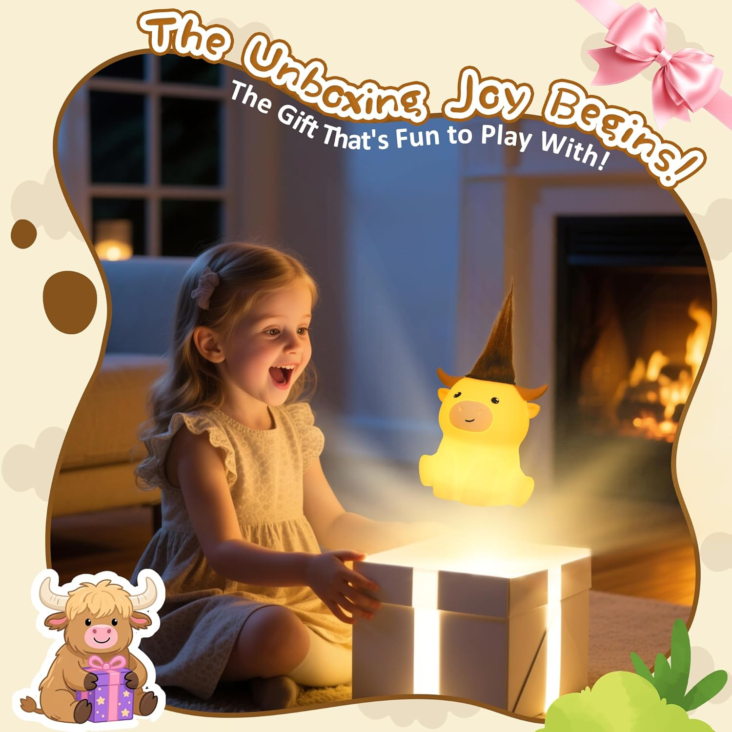 Yuandian Highland Cow Night Light, Squishy Silicone Lamp. Rechargeable, Dimmable with Timer, Touch Control for Bedside, Gift Nightlight for Breastfeeding Toddler Baby Kids (No Accessories Included) - Highland Cattle image number 2
