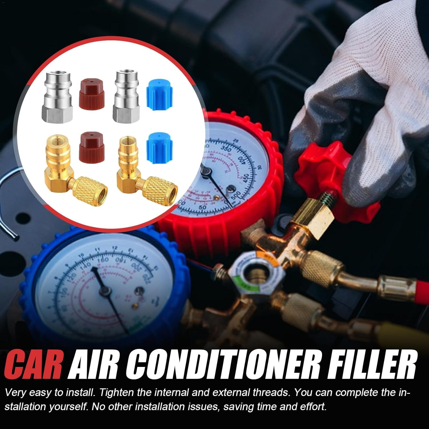 R134A Conversion Kit - Quick Coupler Valve Adapter R12 to R134A,R12 to R134A Conversion High/Low Pressure Adapter for Car A/C Refrigerant System image number 6