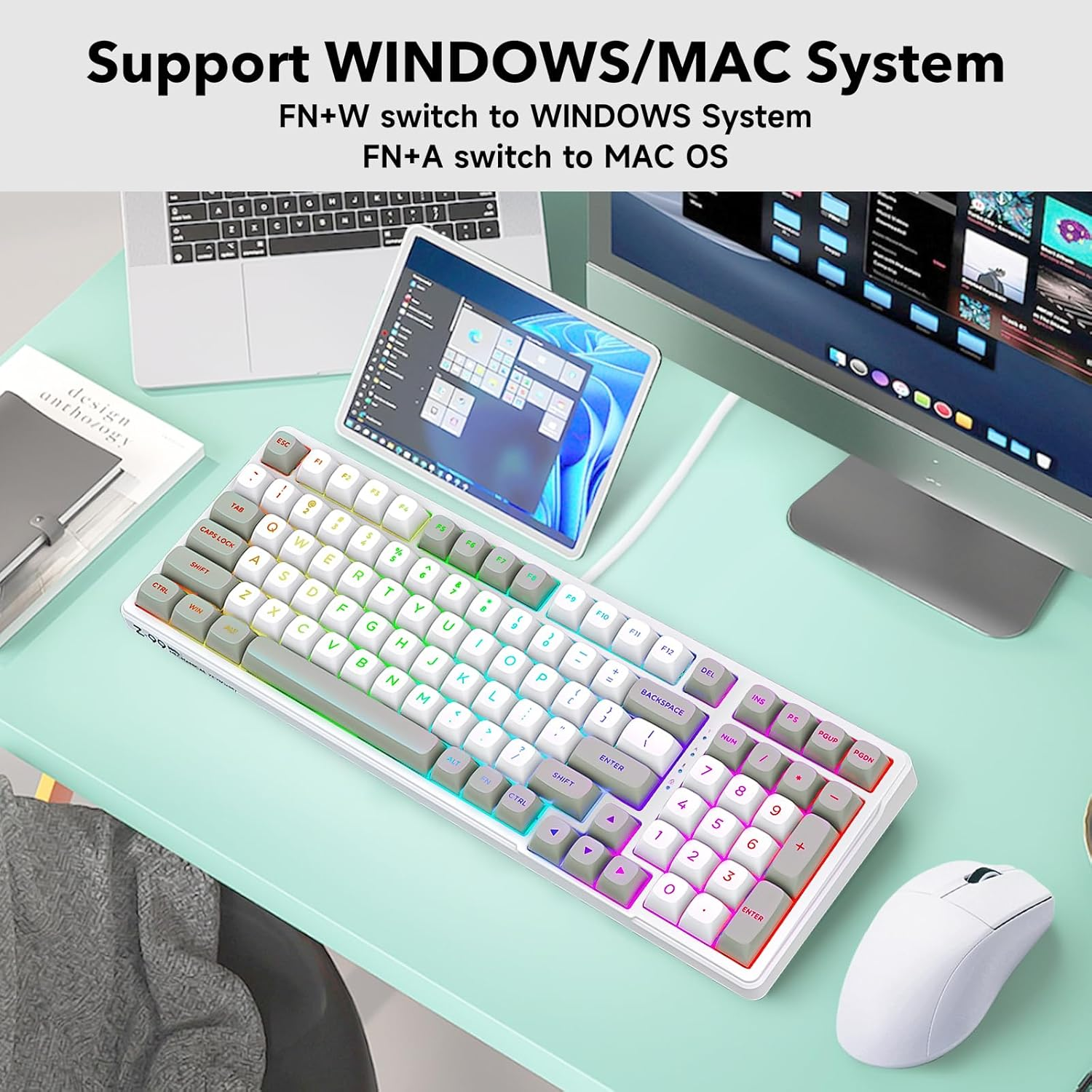 HUO JI Z-99 Wired Mechanical Keyboard, Creamy Sound, Hot Swappable Pre-Lubed Linear Switches, Gasket Structure with Sound Dampening Foam, RGB Backlit, 99 Keys Custom Gaming Keyboard for Pc/Mac,Gray image number 1