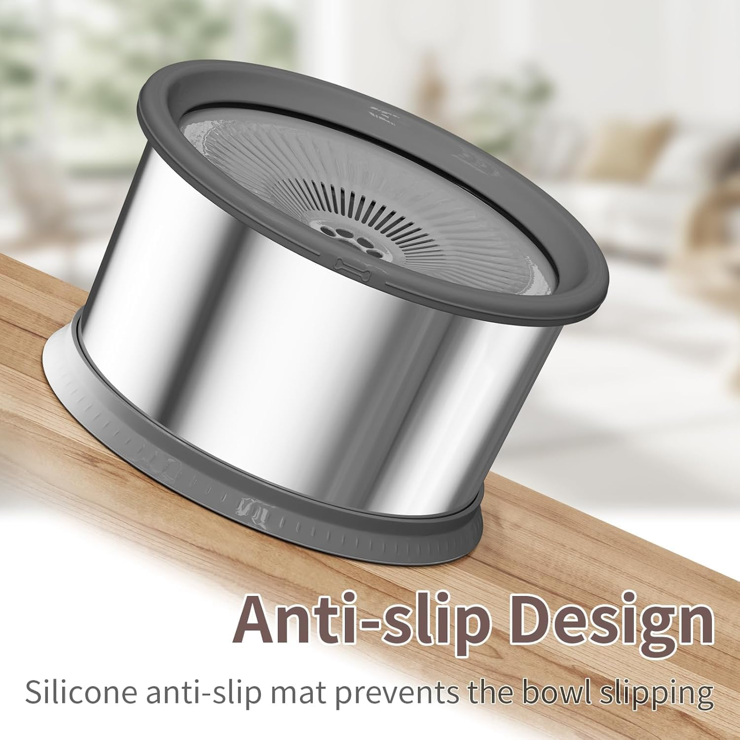 Biubiu 4.5L Dog Water Bowl No Spill 1.2 Gallon Stainless Steel Water Bowl for Dogs 150Oz No Mess Slow Water Feeder with Anti-Slip Mat for Messy Drinkers image number 6