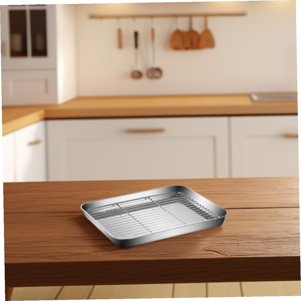 Stainless Steel Baking Pan with Deep Tray and Removable Wire Cooling Rack 23X17X5Cm Mini Cookie Sheet for Oven Baking and Food Storage image number 2