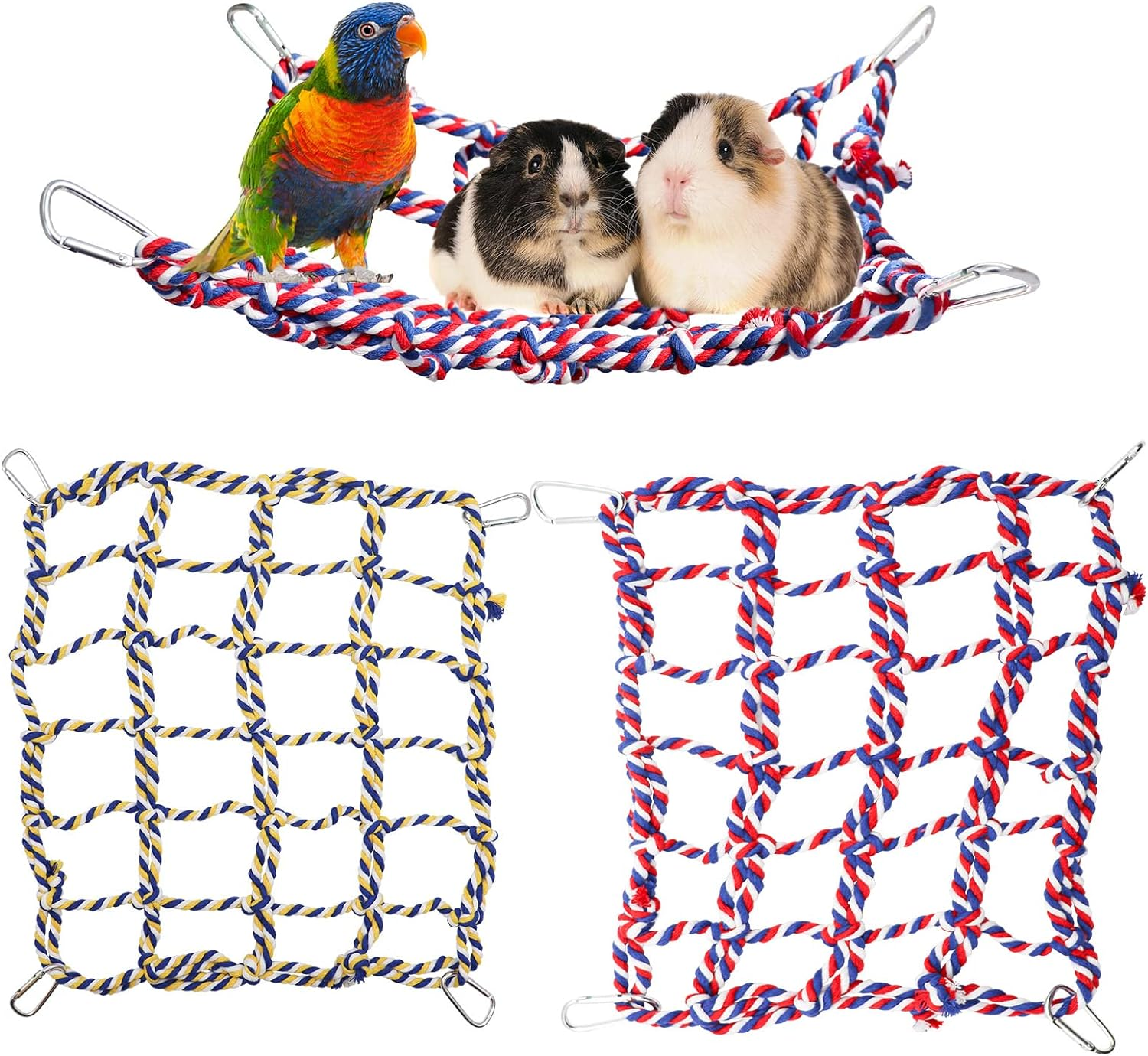 2 Pack Large Colorful Bird Rope Net, 14 &times; 10 Inches Rat Climbing Net, Pet Hanging Hammock, Bird Ladder Bridge, Small Animal Toy, Cage Accessories for Rat Hamster Bird Ferret image number 3