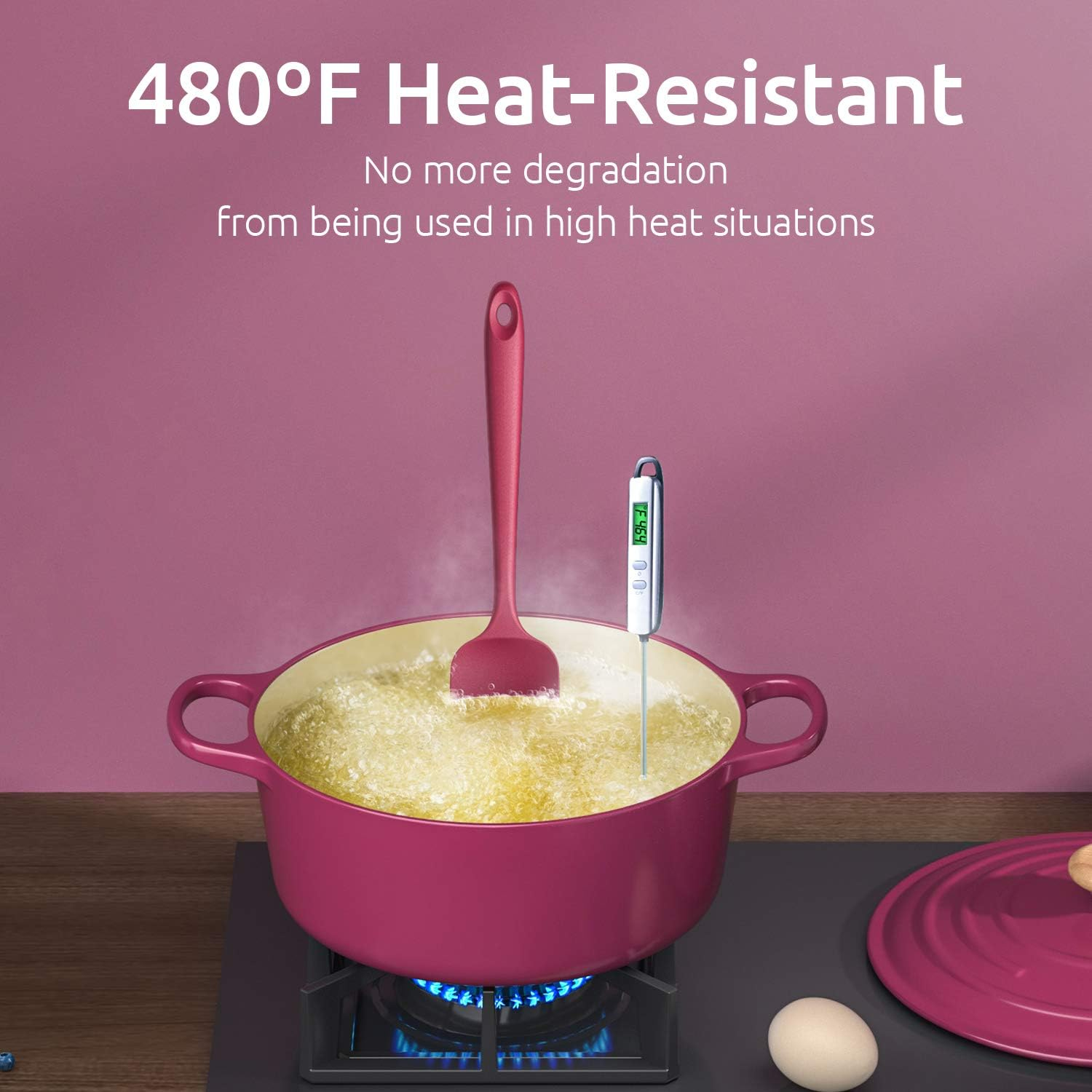 250℃ Heat Resistant Silicone Spatula: U-Taste High Heat Proof Flexible Bpa-Free Non-Stick Bowl Scraper, Seamless Rubber Kitchen Utensils for Baking Cooking Mixing Cookware Set of 4 (Red) image number 5