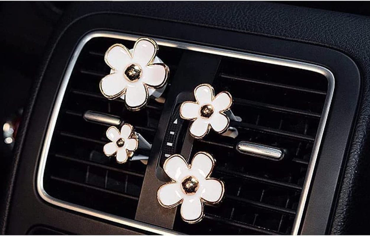 FRAINBOWZ Daisy Flower Car Accessories for Women, 4Pcs Lucky Flower Air Conditioning Outlet Clip, Car Air Freshener Clip, Air Vent Clips Vent Ornament (White)
