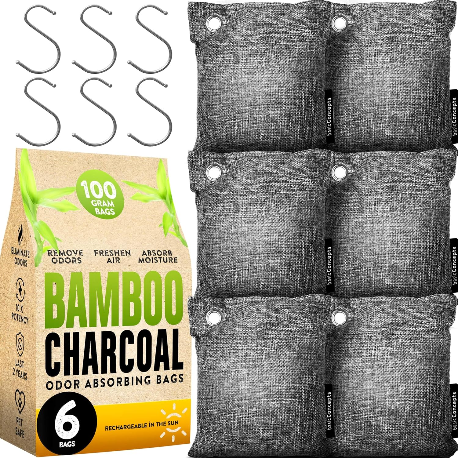 Bamboo Charcoal Air Purifying Bag (4 Pack), Eliminate Bad Odors, Activated Charcoal Odor Absorber (200G), Charcoal Air Freshener Bags for Car, Home, Closet, Gym Bag and More, Charcoal Deodorizer Bags