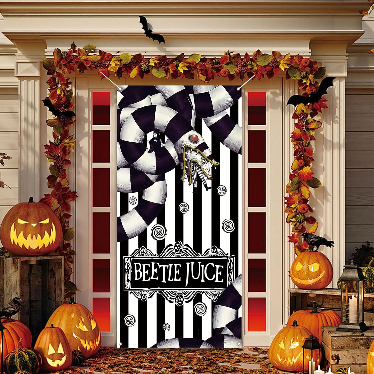 Scary Creepy Halloween Door Cover Halloween Photo Backdrop Birthday Party Decorations and Supplies for Home image number 4