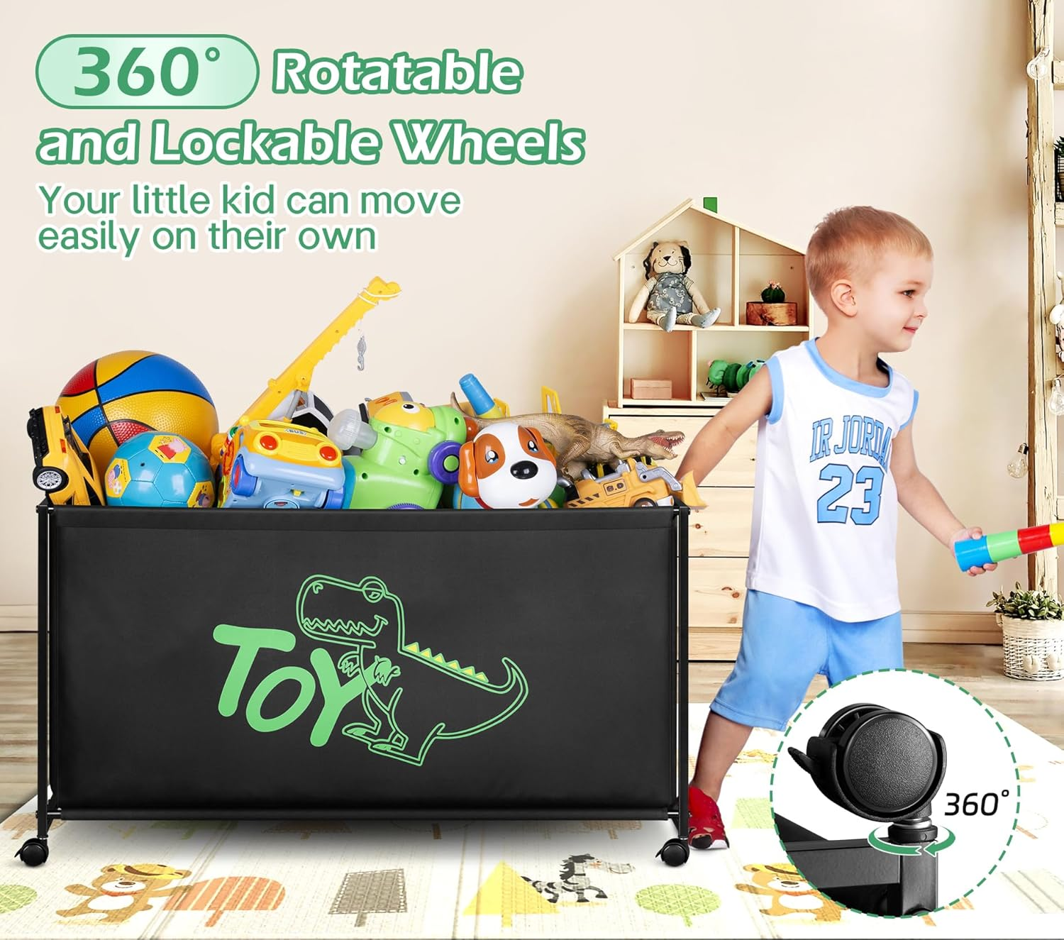 MISSLO Large Toy Box with Wheels Big Toy Chest for Kids Organizer Toy Storage Bin, 124L, Black image number 3