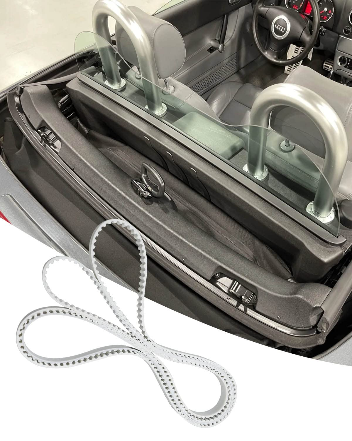8N7862997 Windscreen Toothed Belt Fit for Audi TT MK1 1.8L 3.2L A/T M/T 2001-2006, Convertible Top Soft Top Rear Replacement Drive Belt Replace 8N7-7862-997 image number 4
