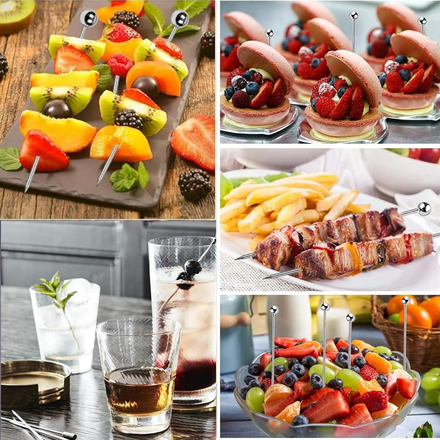 20Pcs Stainless Steel Cocktail Picks,4.3-Inch Reusable Fruit Bar,Metal Cocktail Party Toothpicks,Suitable for Fruit,Appetizers,Club Sandwiches,Bars or Parties (Silver) image number 1