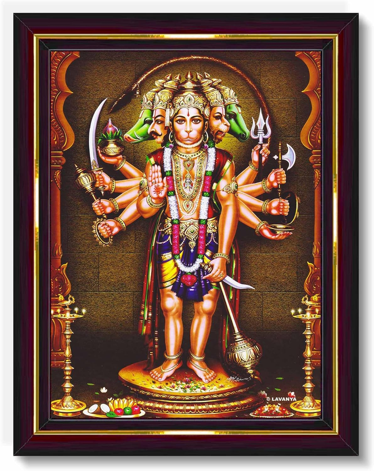 Pavan Photo Laminations Panchmukhi Hanuman for Door Entrance Vastu Wall Painting Framed Home Decor (Wood,Matte,Brown,Small Size,6 X 8 Inch) B786S image number 4
