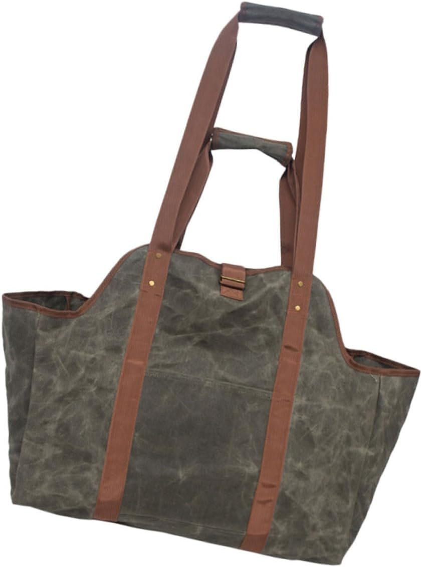 ROMISBABA Water Resistant Waxed Canvas Firewood Carrier Tote Bag for Fire Pit Storage for Firewood Capacity Scratch Stain Resistant for Outdoor Use image number 2