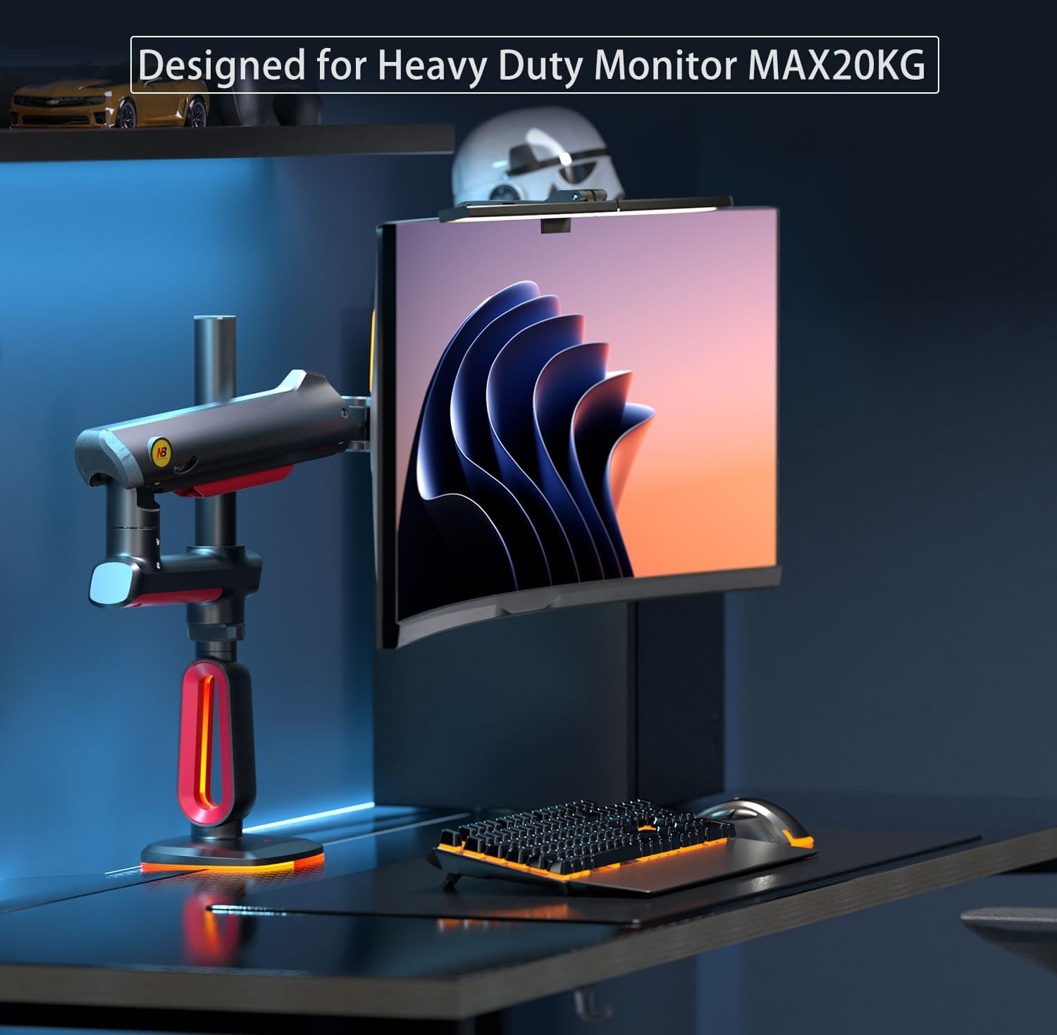 Gaming Monitor Arm for Flat/Ultrawide/Curved Monitors 32 to 60 Inch, Heavy Duty Monitor Stand Load up to 20 Kg, VESA 75/100 Mm Monitor Mount L70 image number 5