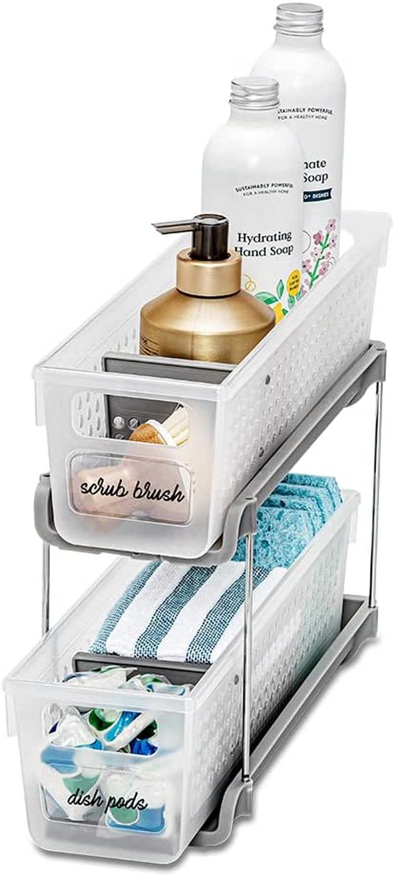 Madesmart Antimicrobial 2-Tier Mini Organizer Multi-Purpose Slide-Out Storage with Handles and Dividers for Home and Bath, Premiumfrost, Pack of 1 image number 1