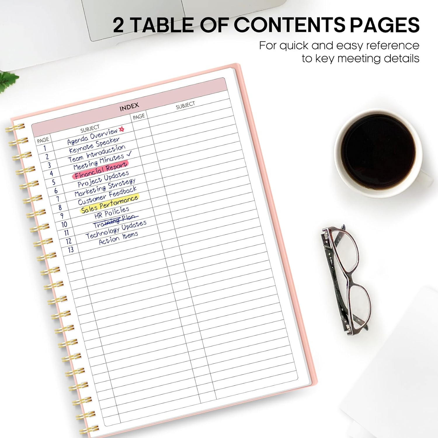 Meeting Notebook for Work Organization - Work Planner Notebook with Action Items, Agenda Planner for Note Taking, 160Pages (6.9" X 9.9") Project Planner for Men & Women - Pink image number 3