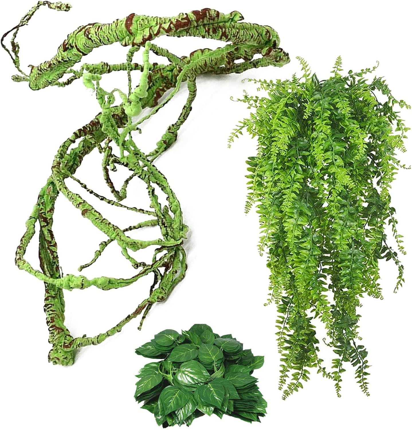 Kathson 3 PCS Reptile Vines Plants Flexible Bendable Jungle Climbing Vine Terrarium Plastic Plant Leaves Pet Tank Habitat Decor for Bearded Dragons Lizards Geckos Snakes Frogs and More Reptiles image number 1