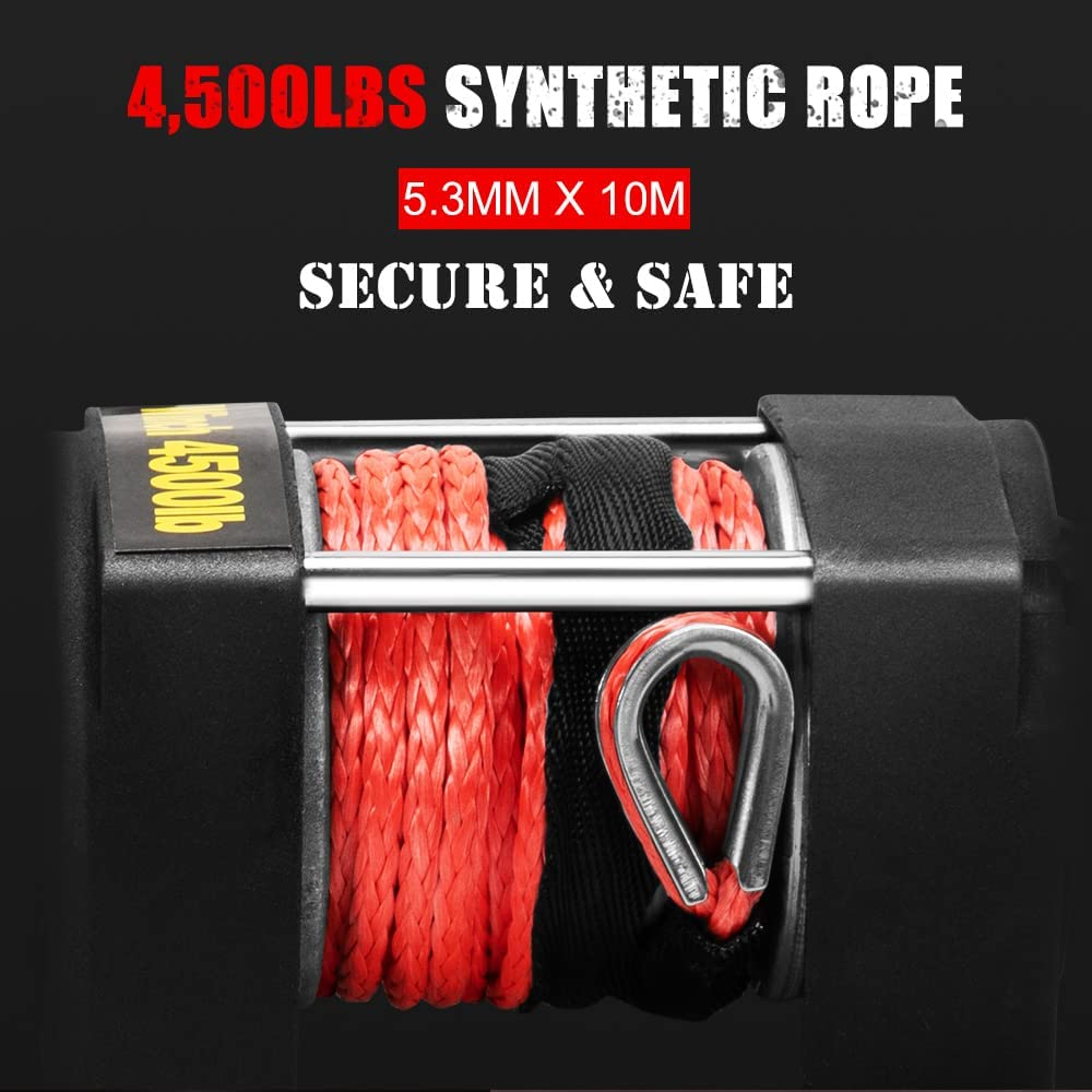 FIERYRED Electric Winch 4500Lbs/2045Kg 12V Synthetic Rope Wireless Remotes ATV UTV image number 4