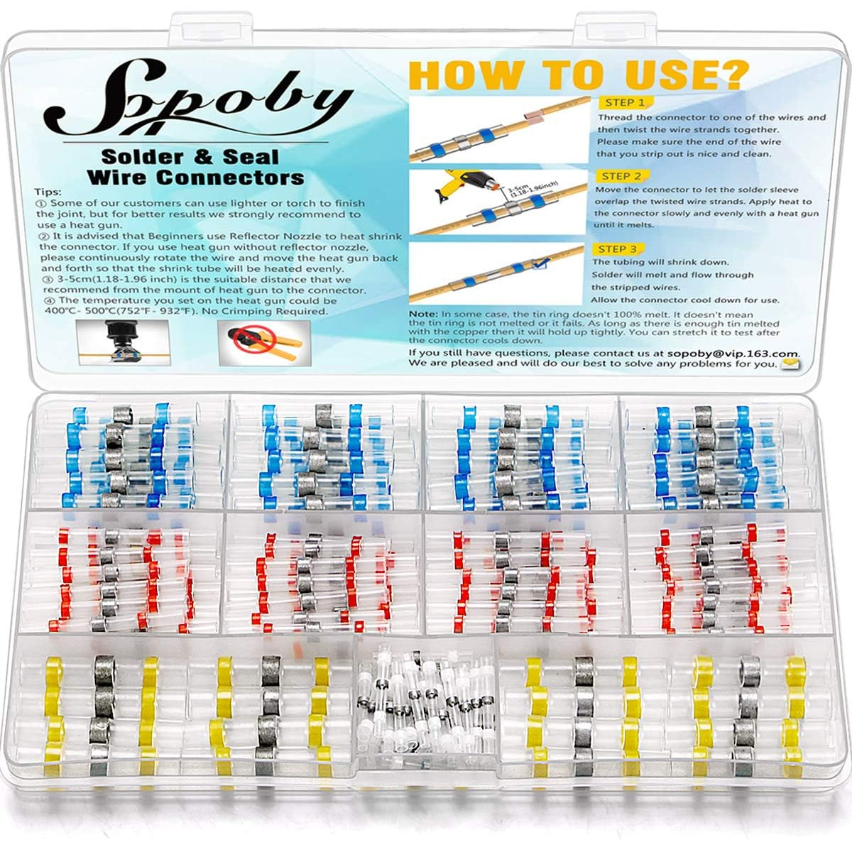 120PCS Solder Seal Wire Connectors - Sopoby Heat Shrink Solder Connectors - Waterproof Solder Butt Connector Kit Insulated Automotive Marine Electrical Wire Terminals image number 2