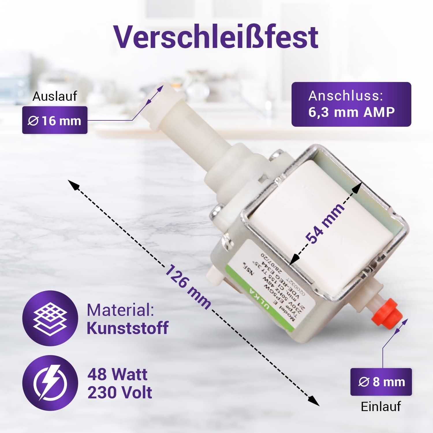 Electric Water Pump 230 V 48 W Replacement for Hhilips 996530007753 & Electric Pump Ulka EP5GW Delonghi Water Pump for Coffee Machine image number 4