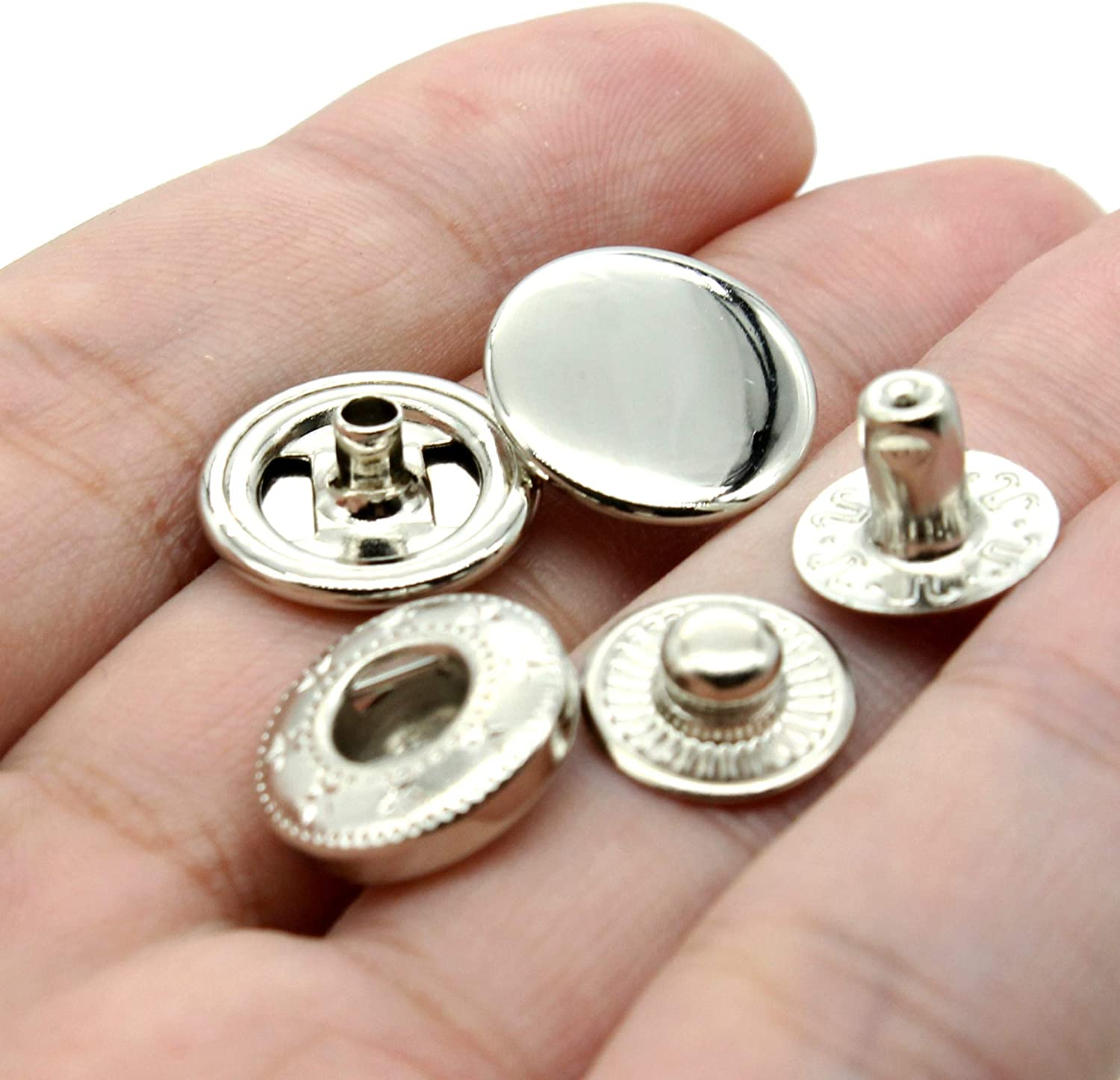 12 Sets Heavy Duty Leather Snap Fasteners Kit, 15Mm Metal Snap Buttons Kit Press Studs with 4 Install Tools, Leather Rivets and Snaps for Clothing, Leather, Jeans, Jackets, Bracelets, Bags (Silver) image number 4