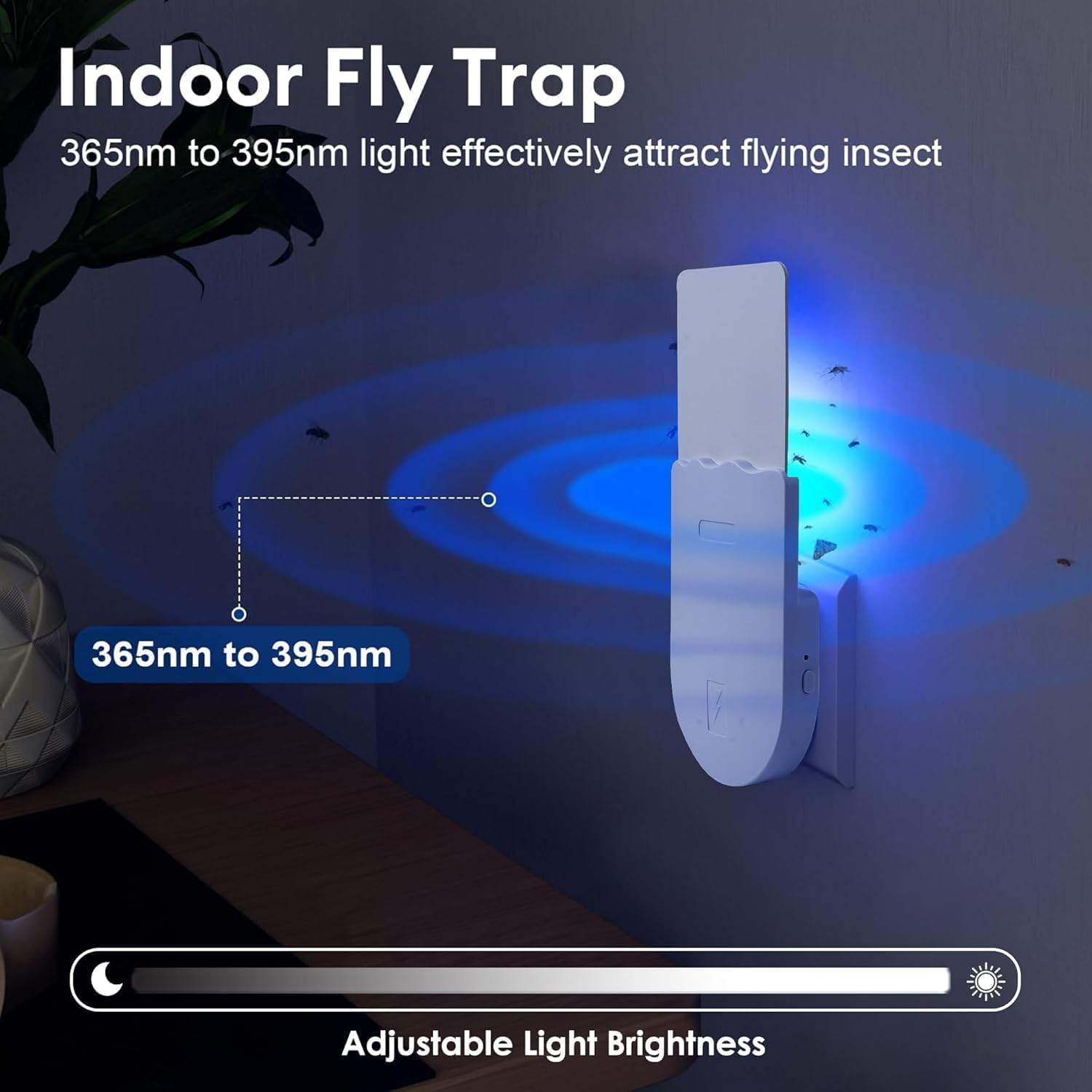 2 Pack Flying Insect Trap, Indoor Plug-In Mosquito Killer with UV Attractant & Glue Boards for Flies, Fruit Flies, Moths, Gnats, Adjustable Warm Night Light, 20 Sticky Glue Boards - Safe & Odorless image number 3