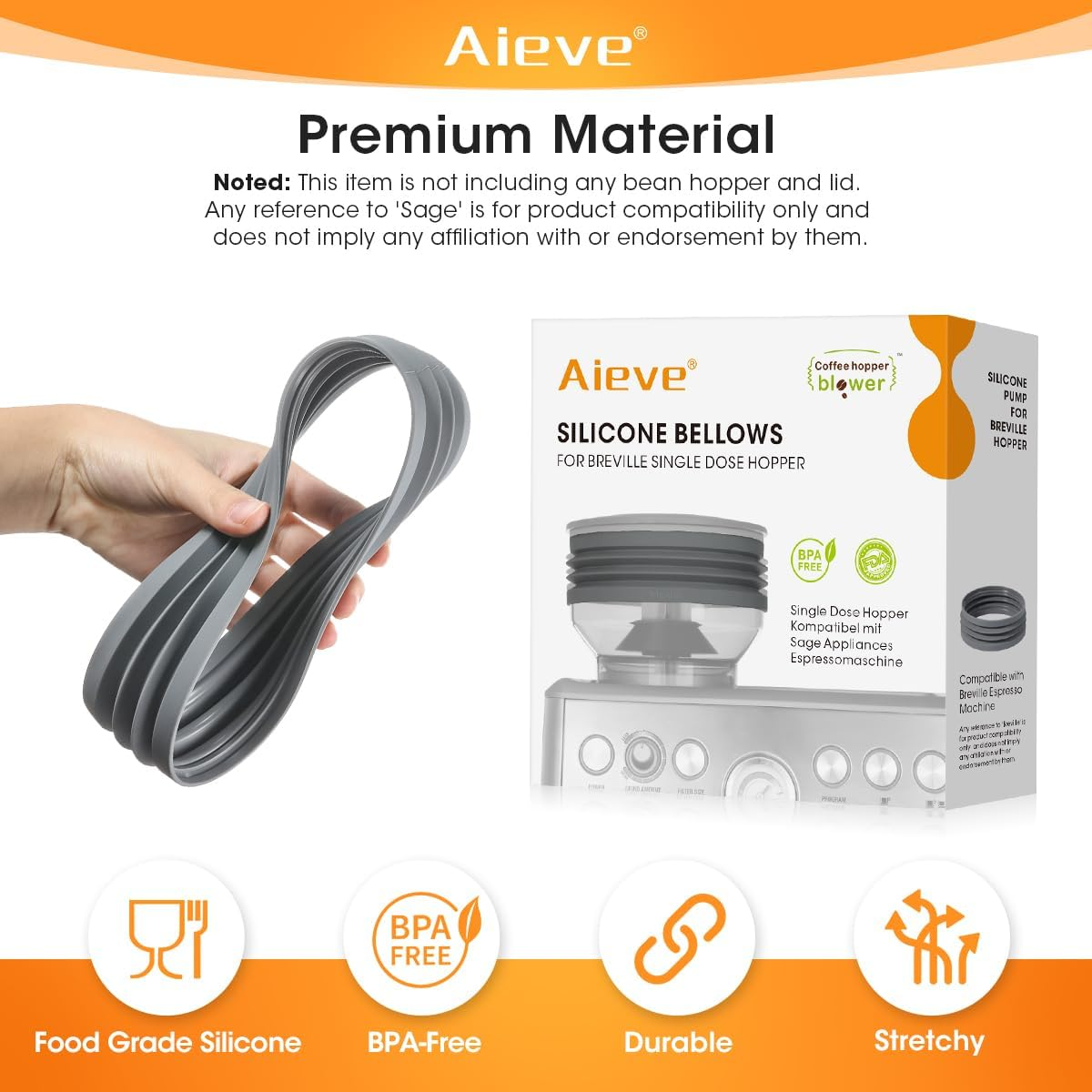 AIEVE Silicone Bellow Compatible for Breville Barista Express, Single Dose Hopper for Breville Espresso Machine,Gray image number 6