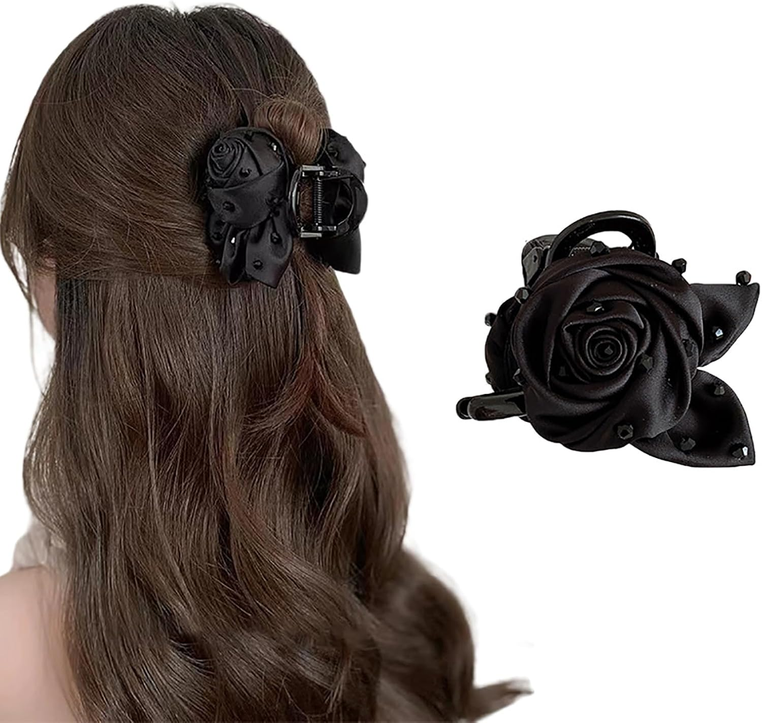 Rose Flower Hair Claws Clips for Women Black Rose Hair Claws Flower Hair Accessories for Beach Holiday Women Girls Bridal Wedding Floral Hair Clips Barrettes Accessories for Women Girls image number 1