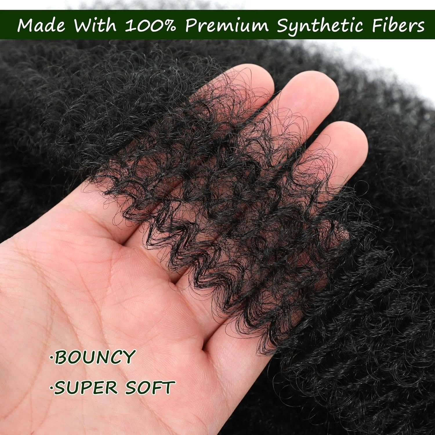 Unron 6 Packs Springy Afro Twist Hair' with Crochet Hook, 16 Inch Pre-Separated Marley Crochet Braiding Hair for Distressed Soft Locs, Natural Black Synthetic Hair Extension for Black Women image number 1