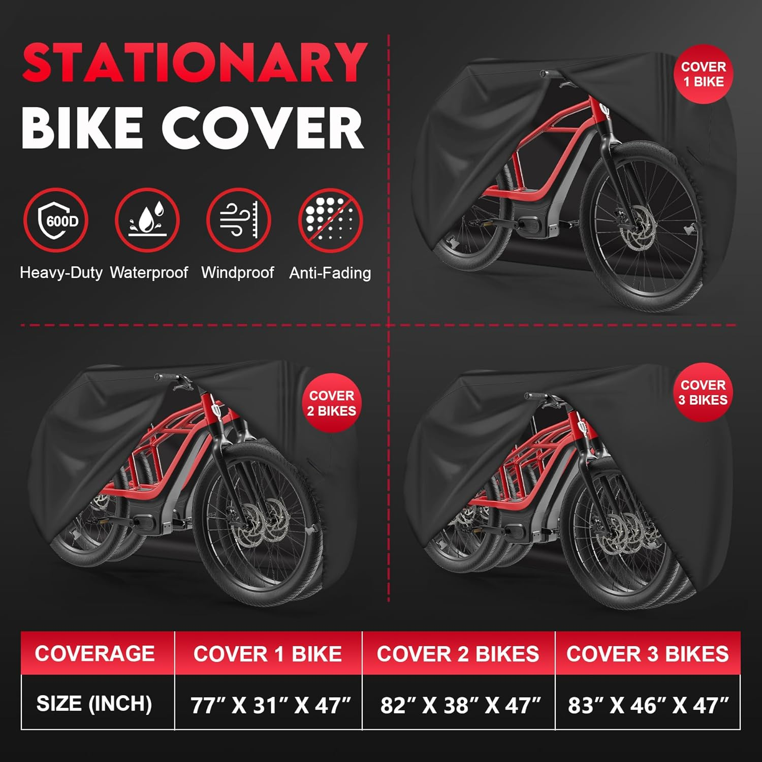 Zettum Bike Cover for 1 Bikes - 600D Bike Covers Outdoor Storage Waterproof & Heavy Duty, Bicycle Cover for 2 Ebike, Mountain Bike, Road Bike, Hybrid Bike, Beach Cruiser Bike, Scooter and More