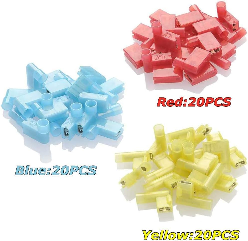 60Pcs Fully Right Angle Insulated Female Flag Spade Terminals Connector 0.5-6Mm image number 4