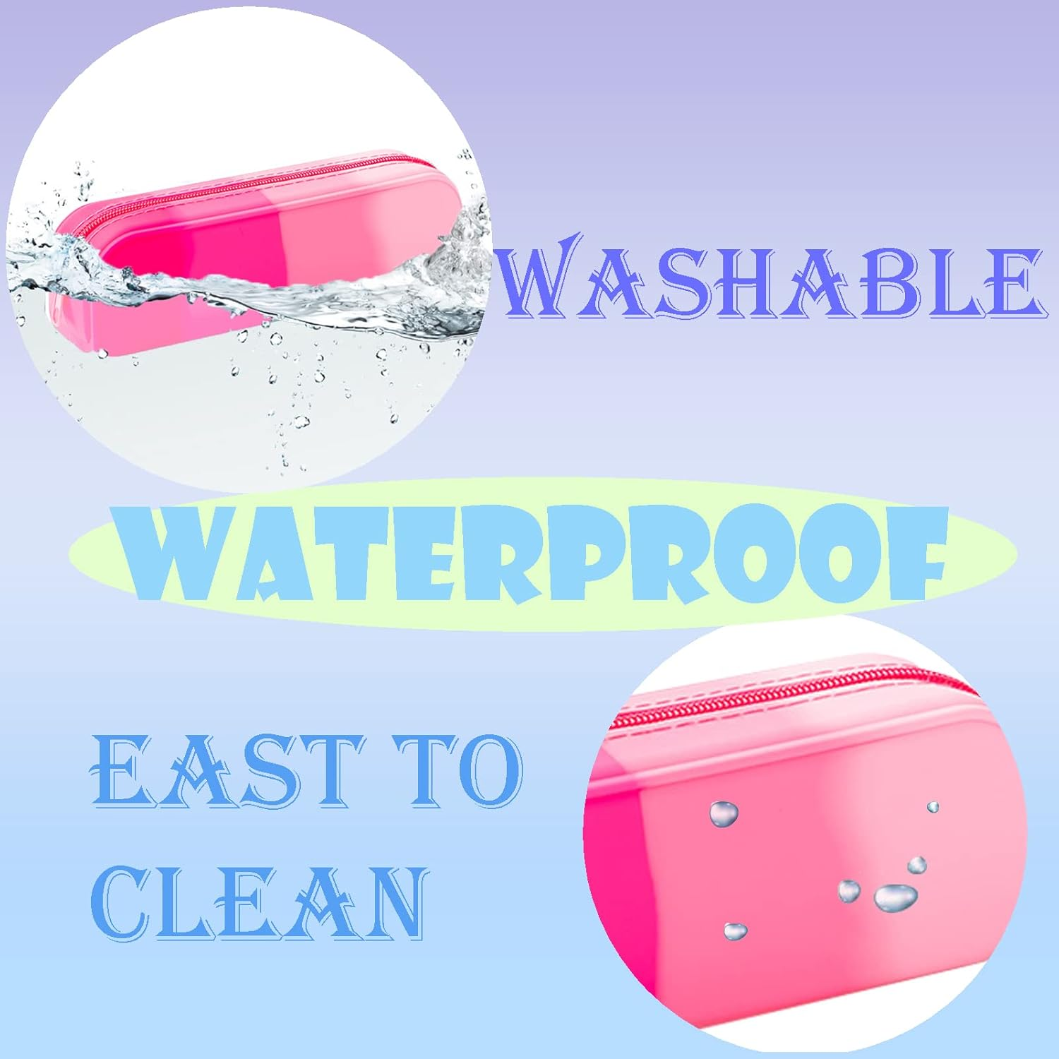 Minimaliving Pencil Case,Colorful Silicone Waterproof Pencil Pouch Aesthetic Lightweight&Portable Pen Bag Stylish Small Office Supplies for Adults,Women and Men(Pink) - Pink image number 3