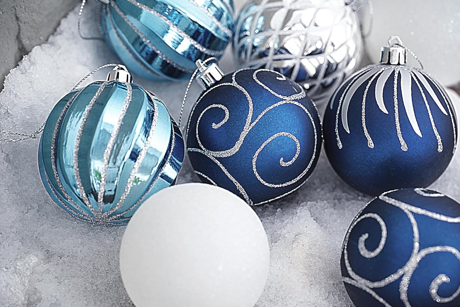 Valery Madelyn 35Ct 70Mm Winter Wishes Blue Silver Shatterproof Christmas Ball Ornaments Decoration 7Cm/2.75 Inch 35 Pcs Metal Hooks Included image number 6
