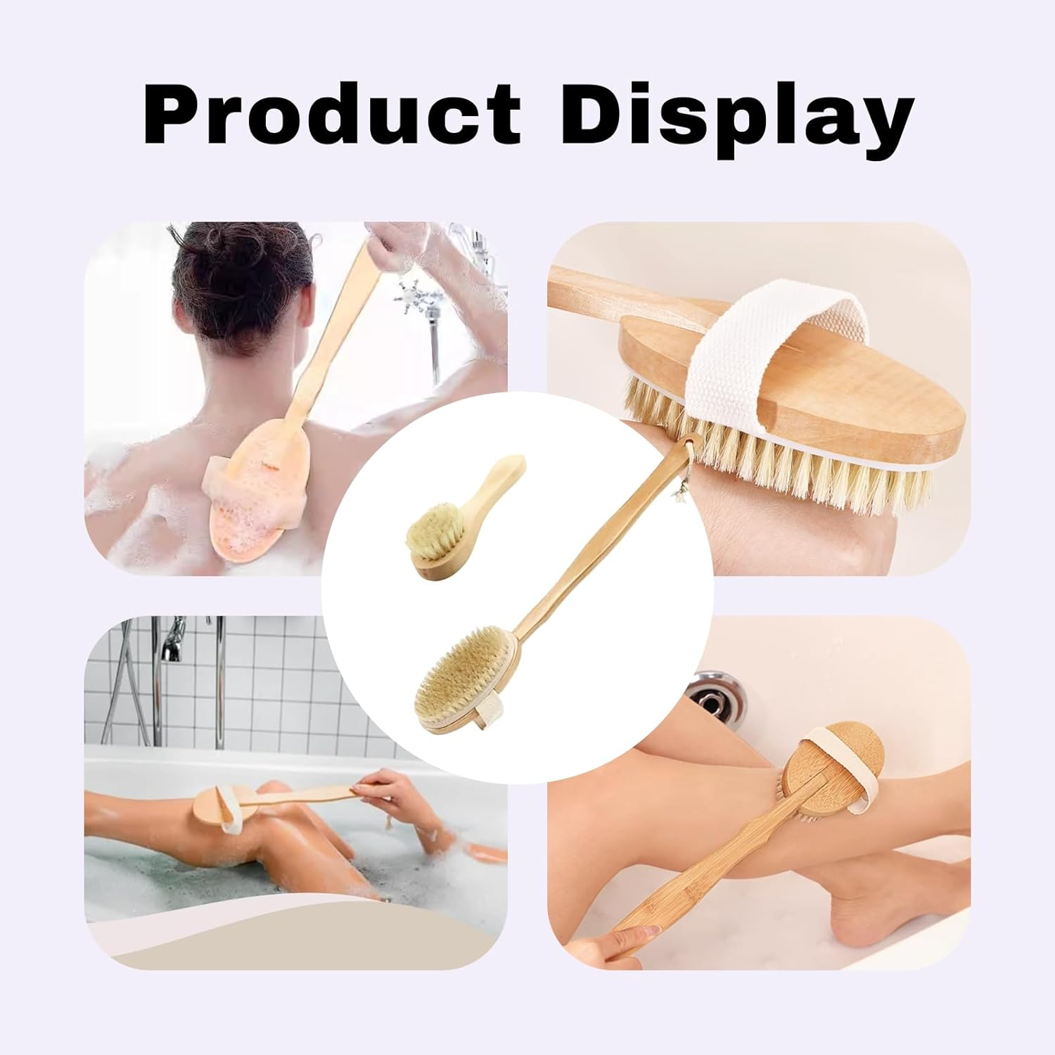 2 Pcs Premium Dry Body Brush, Facial Brush Set, Natural Boar Bristle Bamboo Exfoliator for Lymphatic Drainage, Cellulite Reduction Glowing Skin, Spa Quality Detox Kit with Detachable Handle image number 5