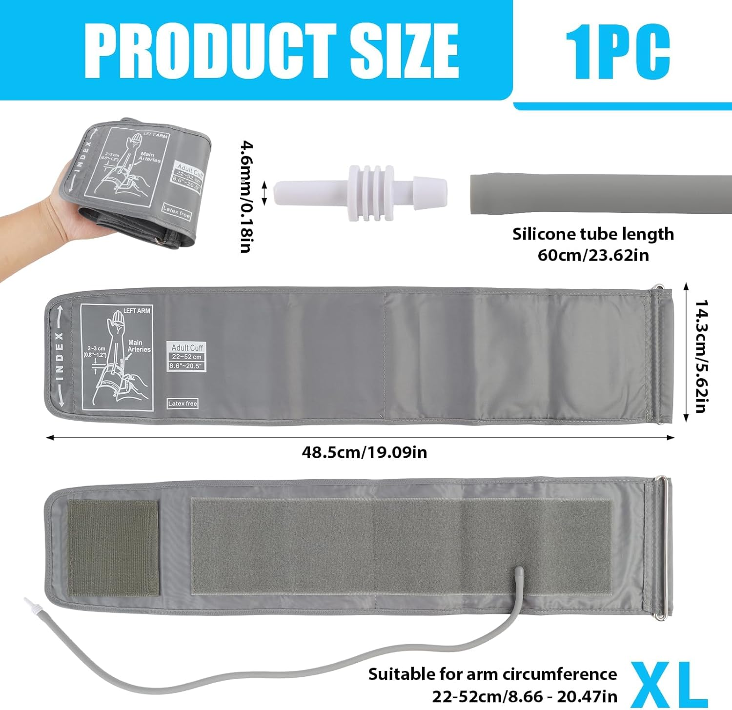 Extra Large Blood Pressure Cuff Compatible with Omron 22-52CM, Digital Upper Arm Blood Pressure Monitor, Blood Pressure Cuff with 4.6Mm Connectors, Replacement XL Cuff Compatible with Omron (Grey) image number 6