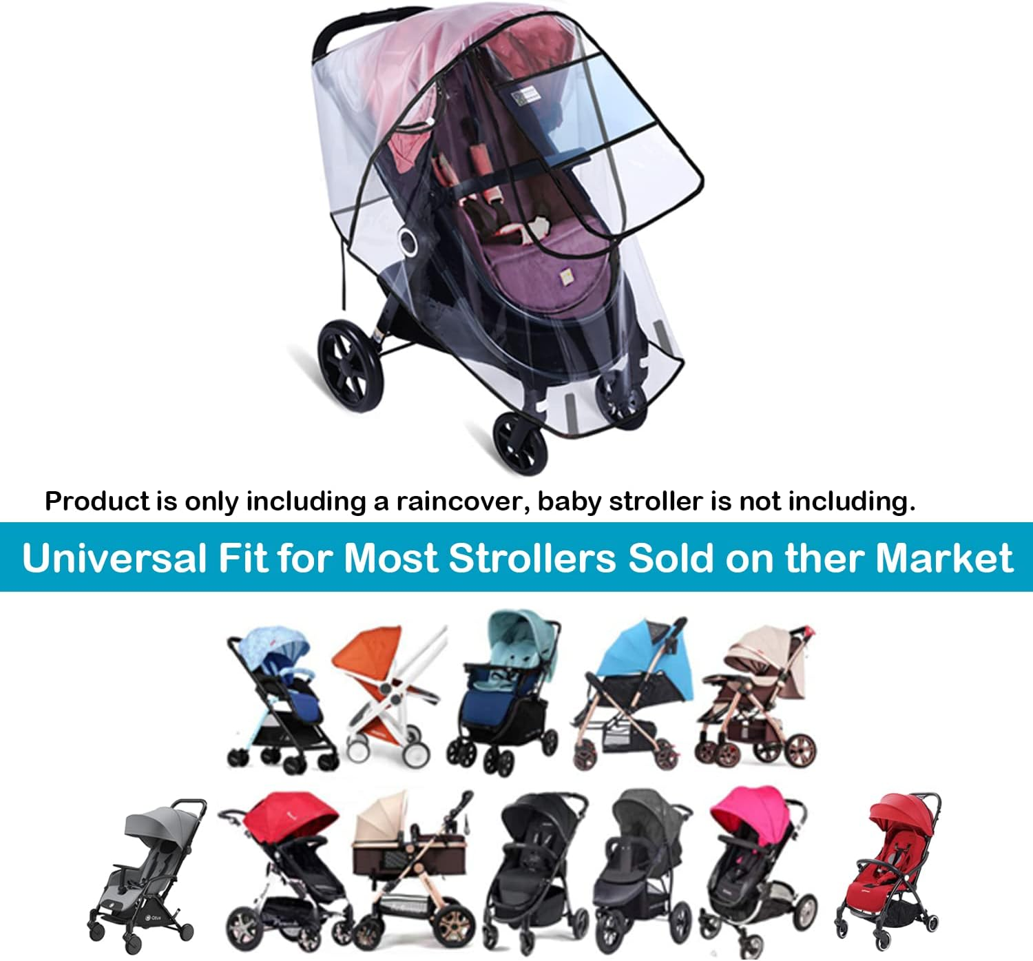 Stroller Rain Cover, Universal Stroller Accessory Waterproof Rainproof Windproof Baby Travel Weather Shield Thick & Durable Air Vents Prevent Rain Snow Dust Sun Toddler Stroller Clear Visibility Outdoor image number 1