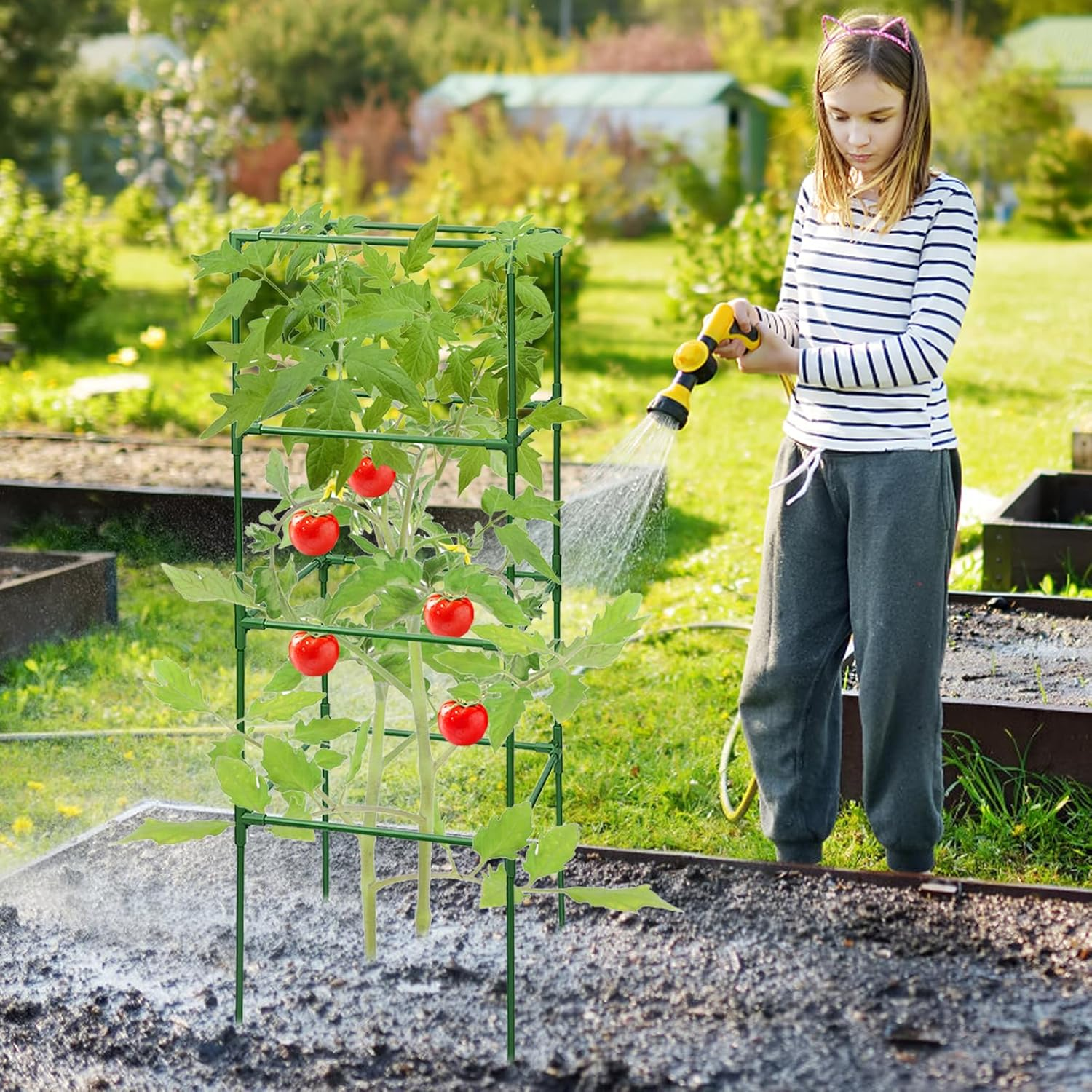 MYMULIKE Tomato Cages, 3 Packs Square Tomato Plant Support Stakes, 41.5 * 15 * 15In Heavy Duty Plant Support Trellis for Garden Climbing Vegetables Flowers Fruits with 10Pcs Clips image number 5