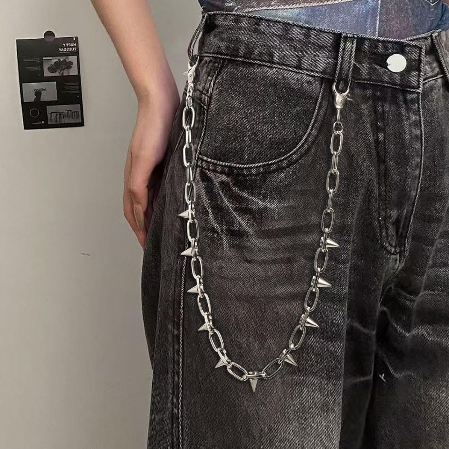 DEVPSISR Wallet Chain,Punk Trousers Pants Chains for Men Women,Pocket Chain Heavy Chain Belt Goth Accessories - Rivet image number 3
